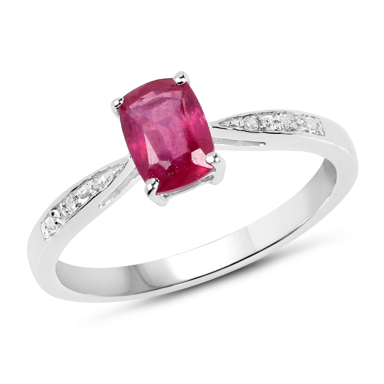 1.00 Carat Genuine Glass Filled Ruby & White Topaz .925 Sterling Silver Ring