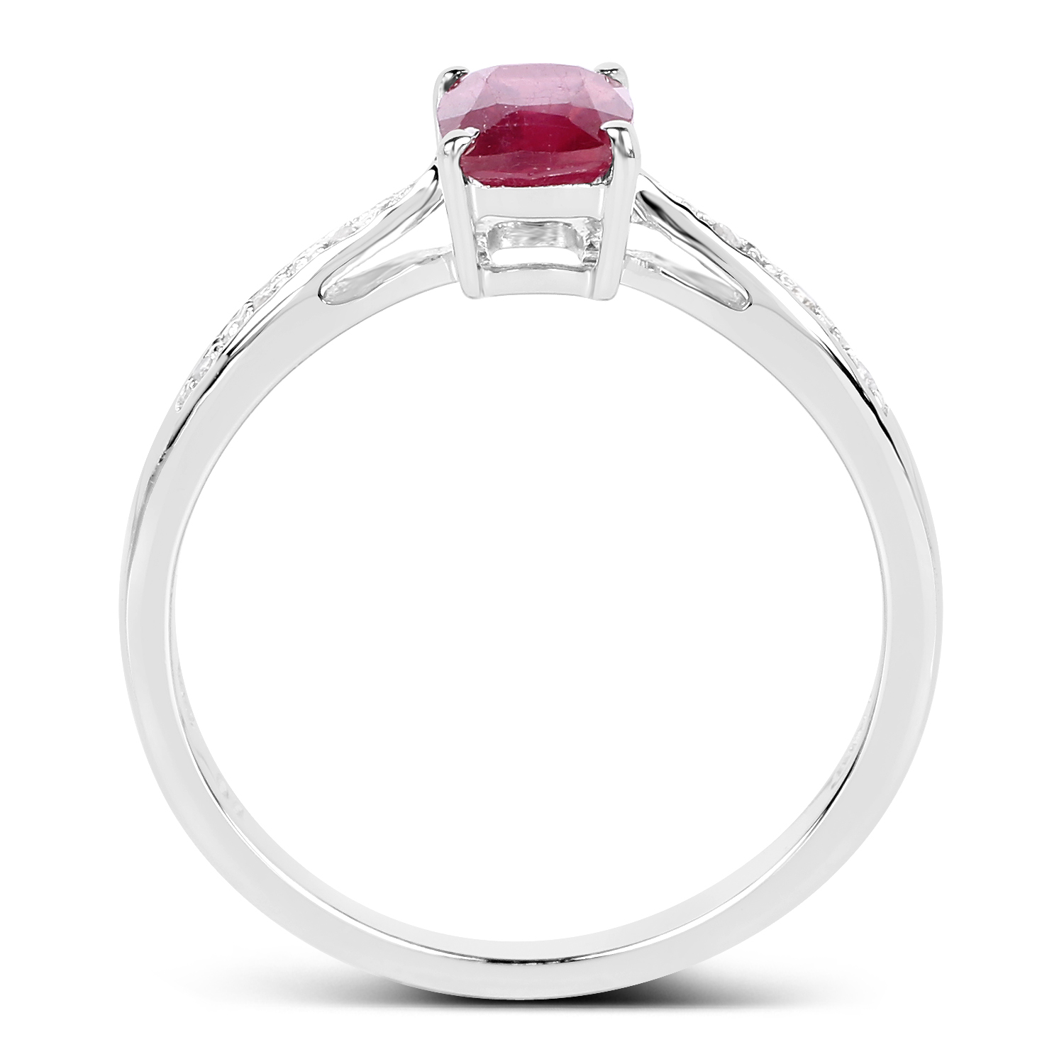 1.00 Carat Genuine Glass Filled Ruby & White Topaz .925 Sterling Silver Ring