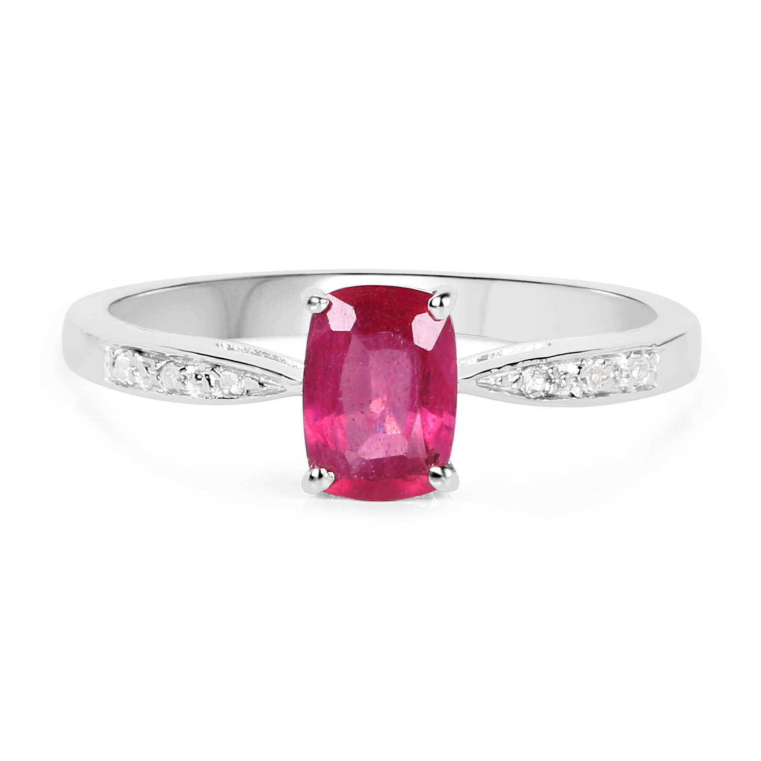 1.00 Carat Genuine Glass Filled Ruby & White Topaz .925 Sterling Silver Ring