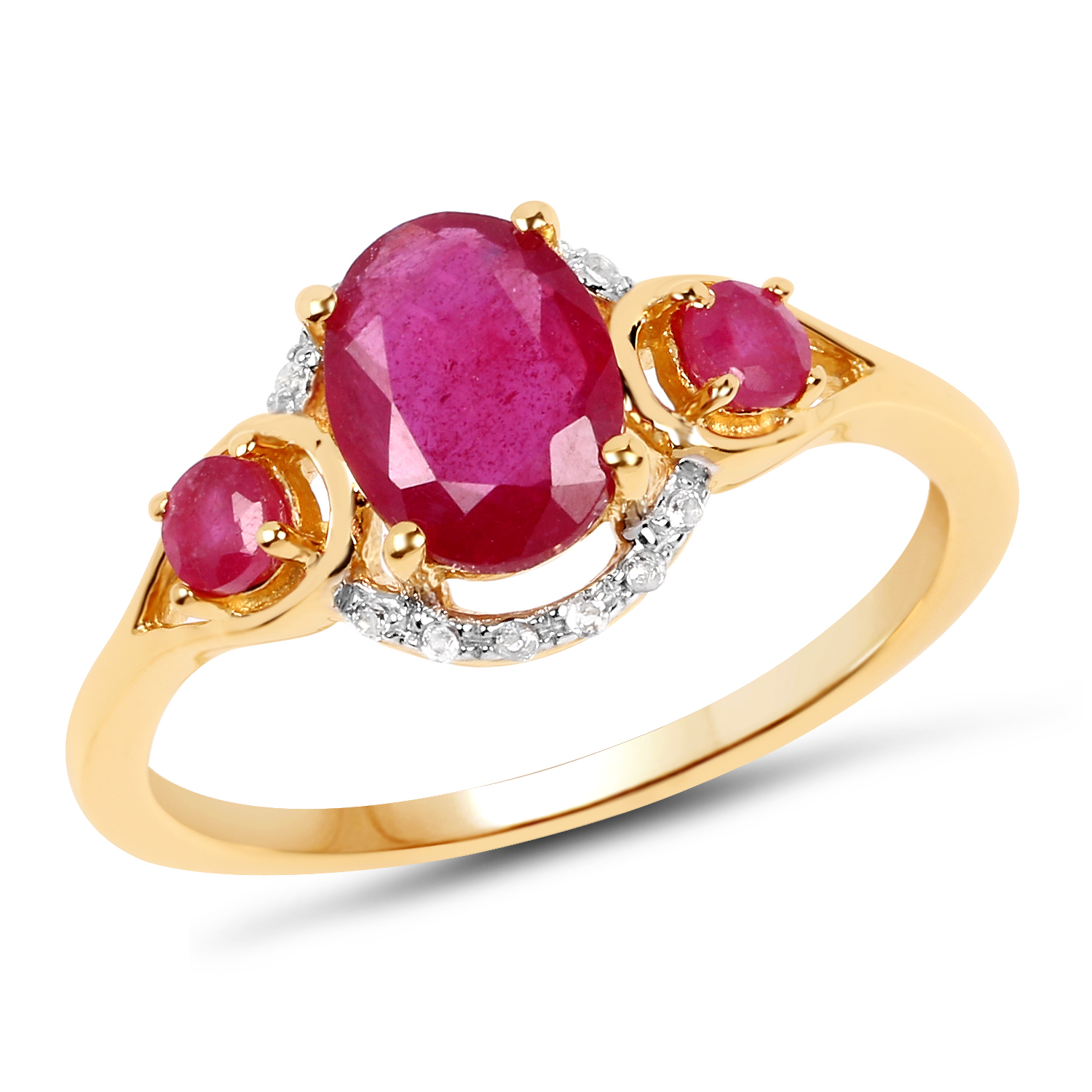 14K Yellow Gold Plated 1.92 Carat Genuine Glass Filled Ruby & White Topaz .925 Sterling Silver Ring