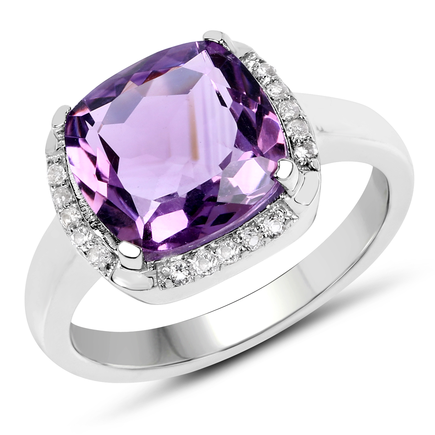 3.73 Carat Genuine Amethyst and White Topaz .925 Sterling Silver Ring