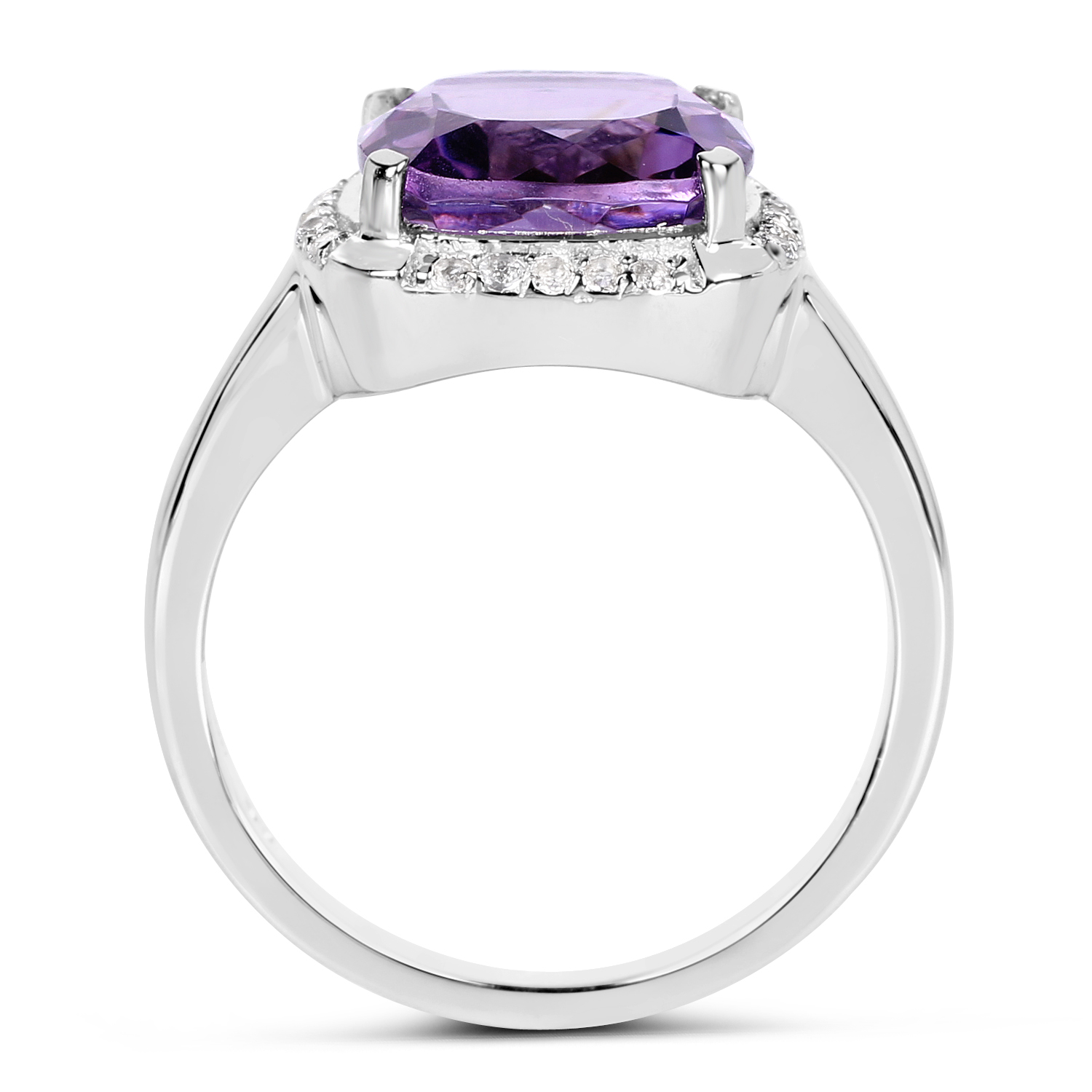 3.73 Carat Genuine Amethyst and White Topaz .925 Sterling Silver Ring