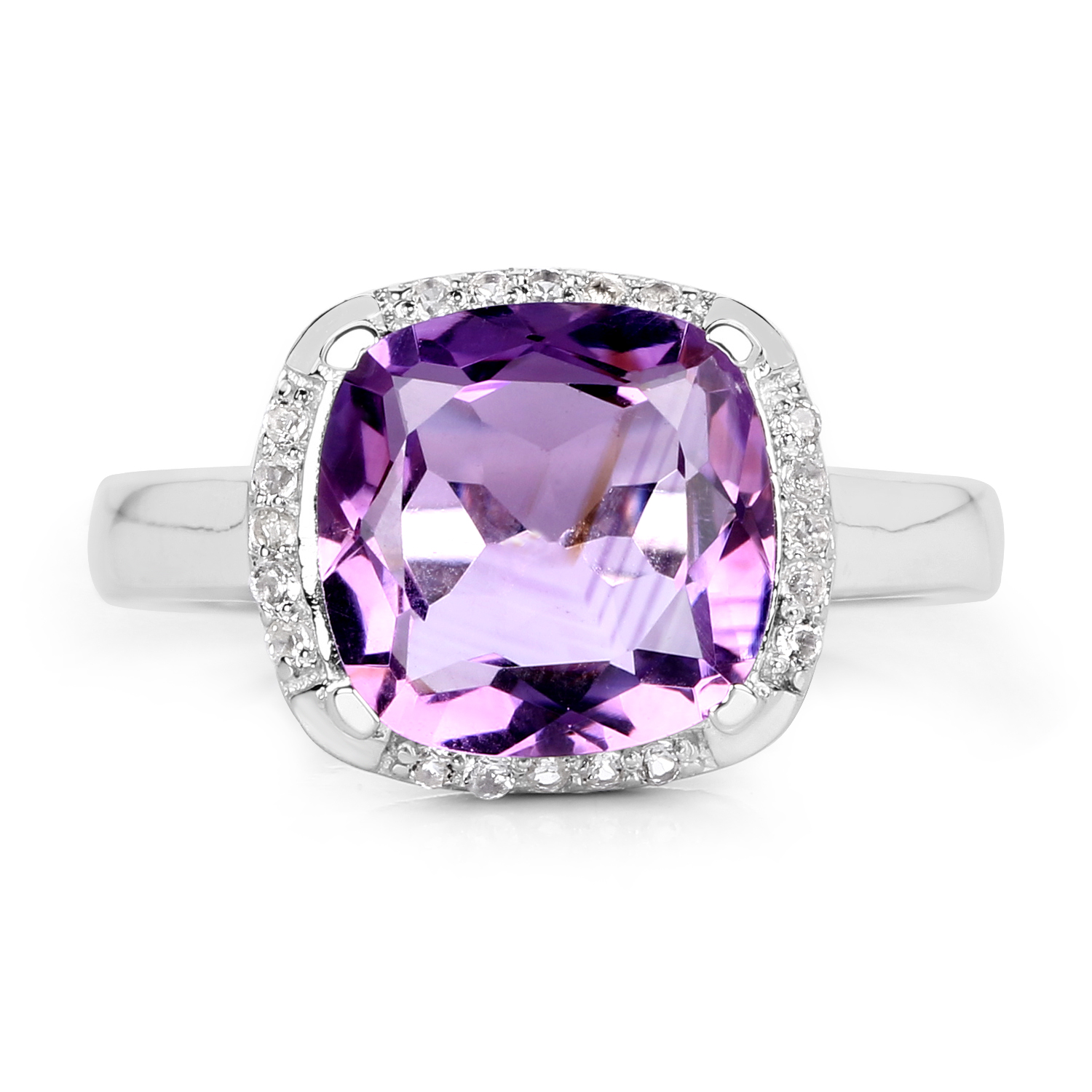 3.73 Carat Genuine Amethyst and White Topaz .925 Sterling Silver Ring