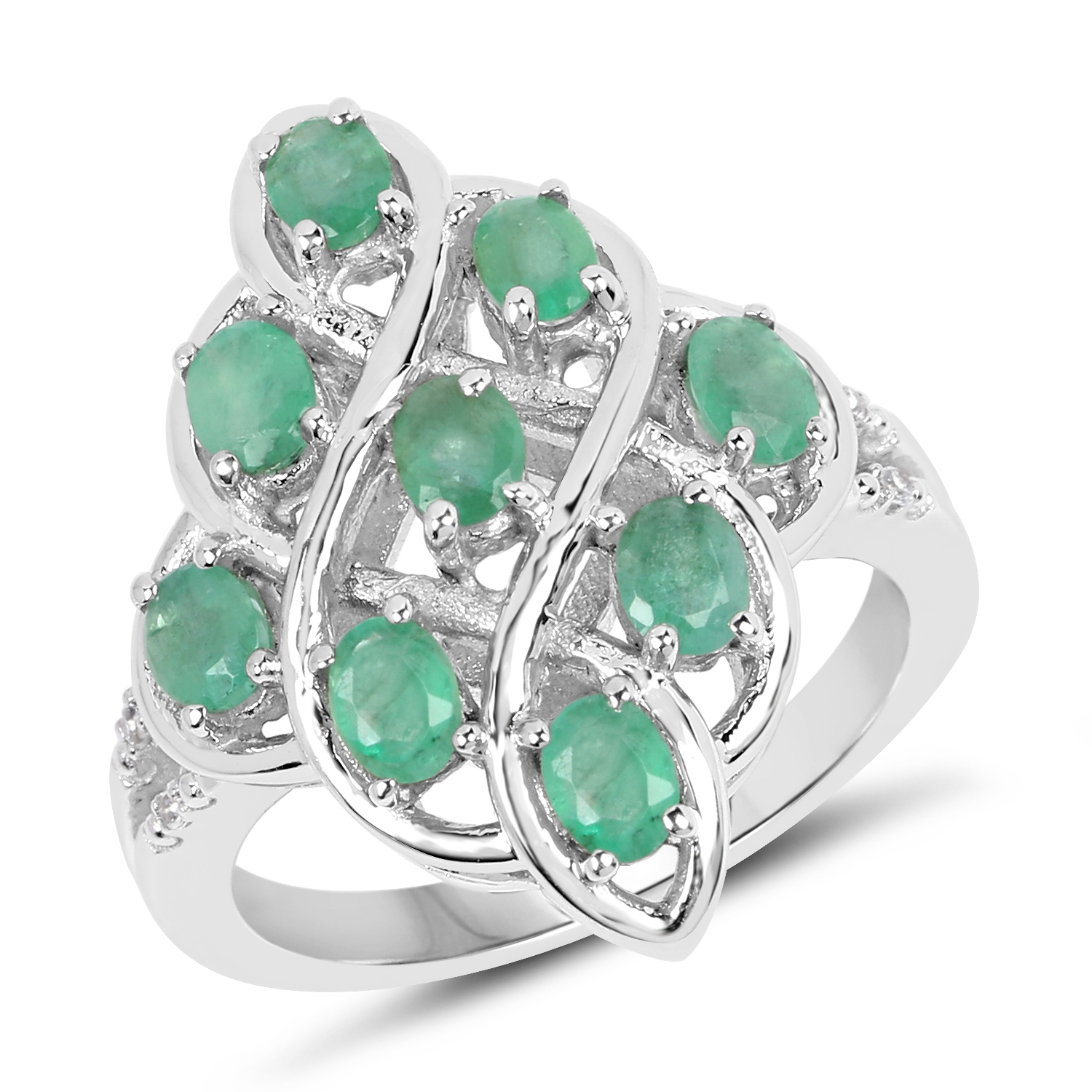 1.37 Carat Genuine Zambian Emerald And White Topaz .925 Sterling Silver Ring