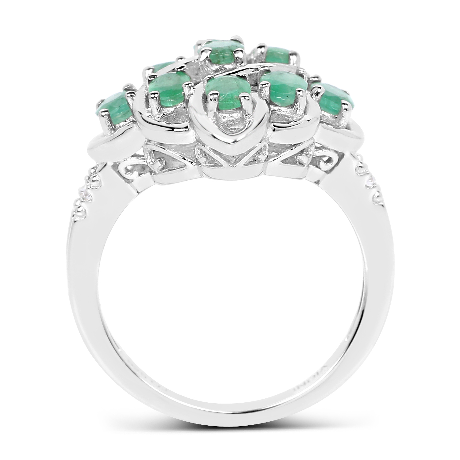 1.37 Carat Genuine Zambian Emerald And White Topaz .925 Sterling Silver Ring