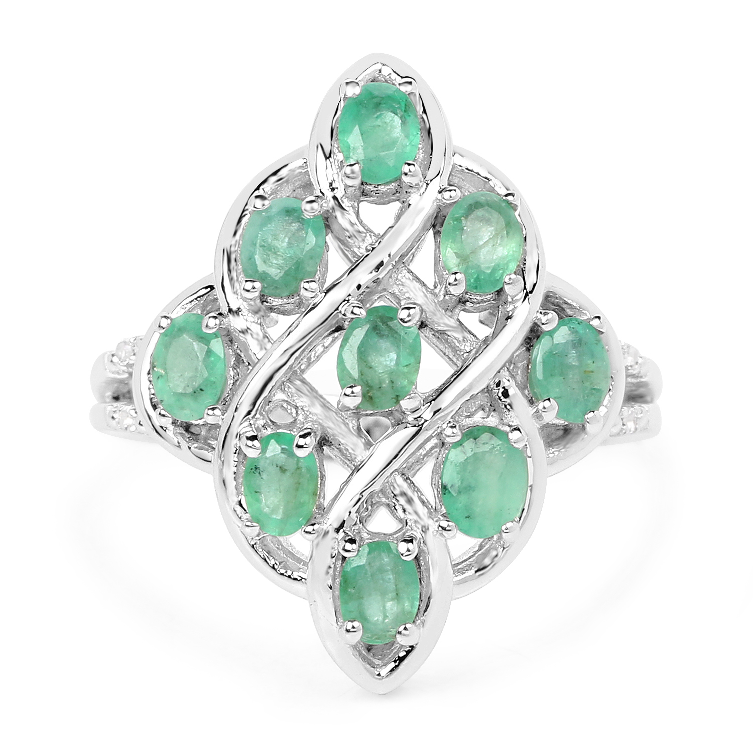 1.37 Carat Genuine Zambian Emerald And White Topaz .925 Sterling Silver Ring