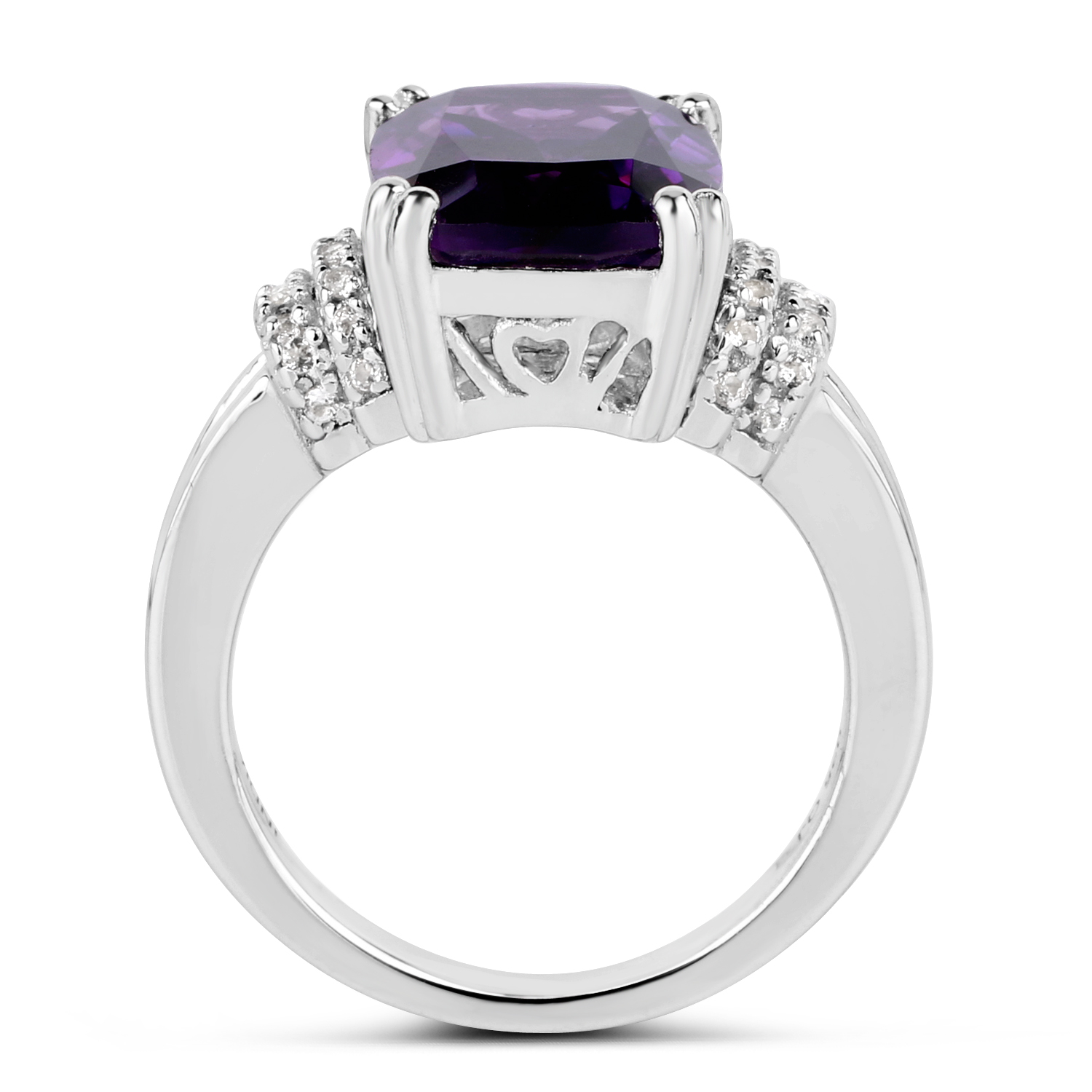 4.95 Carat Genuine Amethyst and White Topaz .925 Sterling Silver Ring