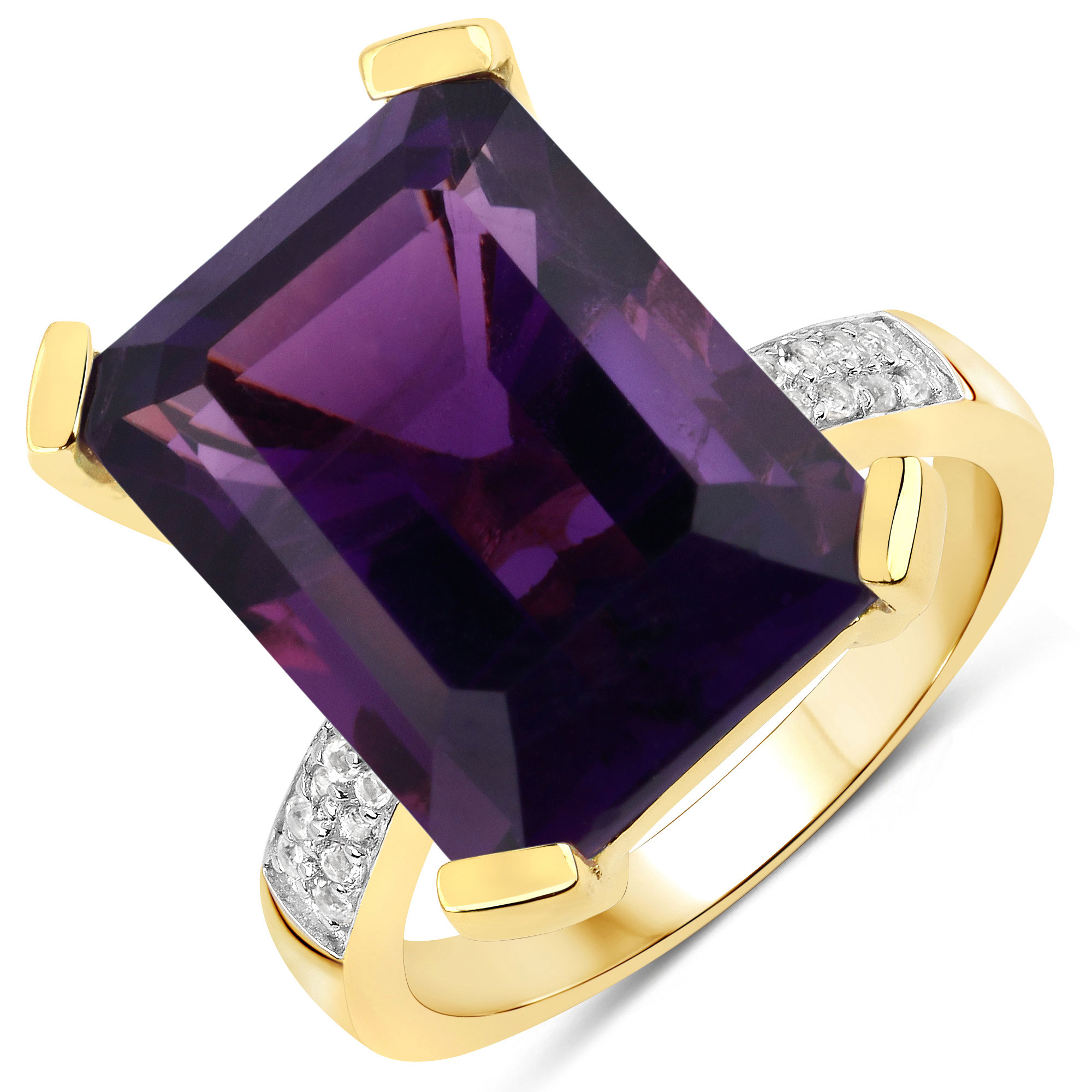 11.56 Carat Genuine Amethyst and White Topaz .925 Sterling Silver Ring