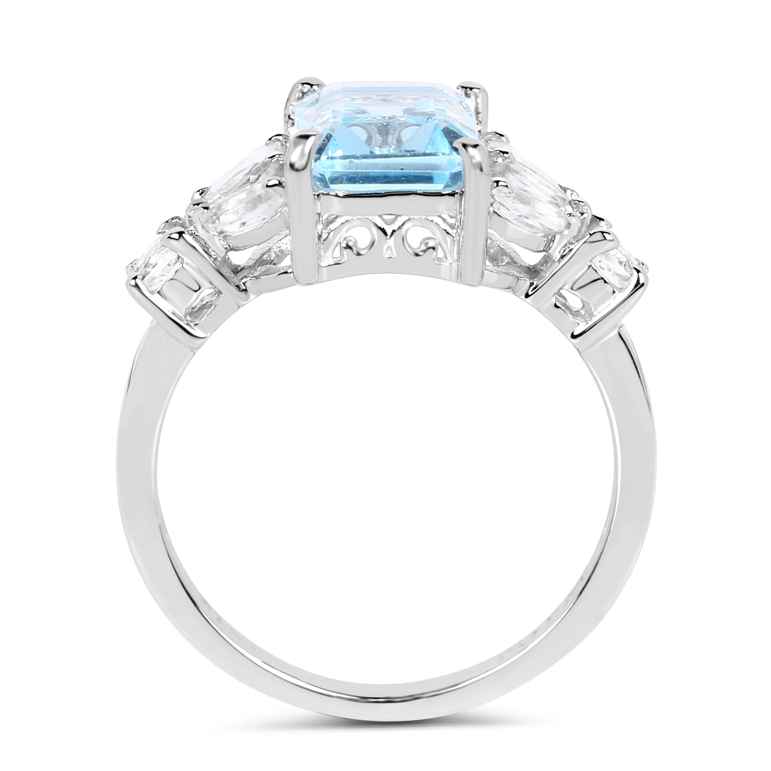 3.38 Carat Genuine Blue Topaz & White Topaz .925 Sterling Silver Ring