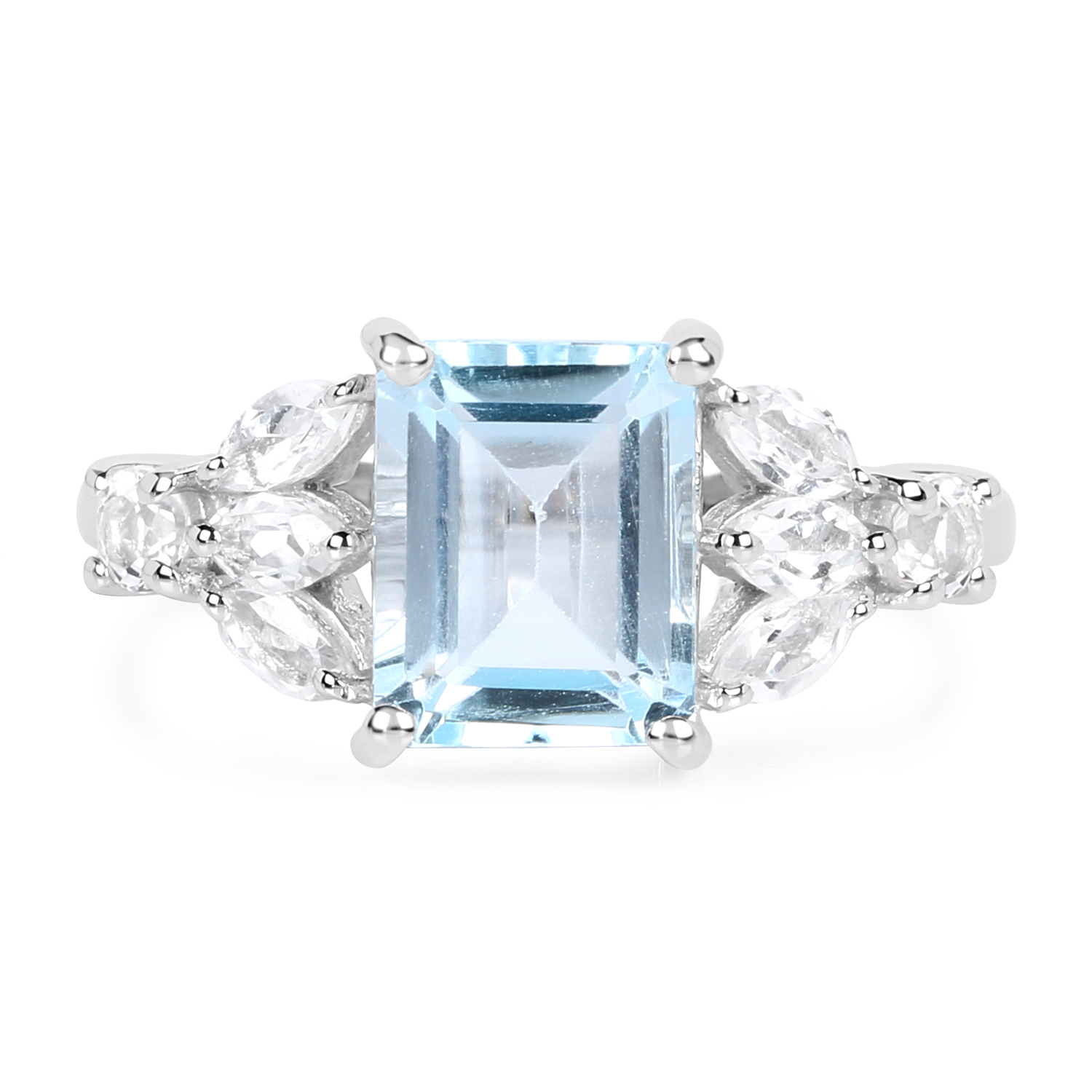 3.38 Carat Genuine Blue Topaz & White Topaz .925 Sterling Silver Ring
