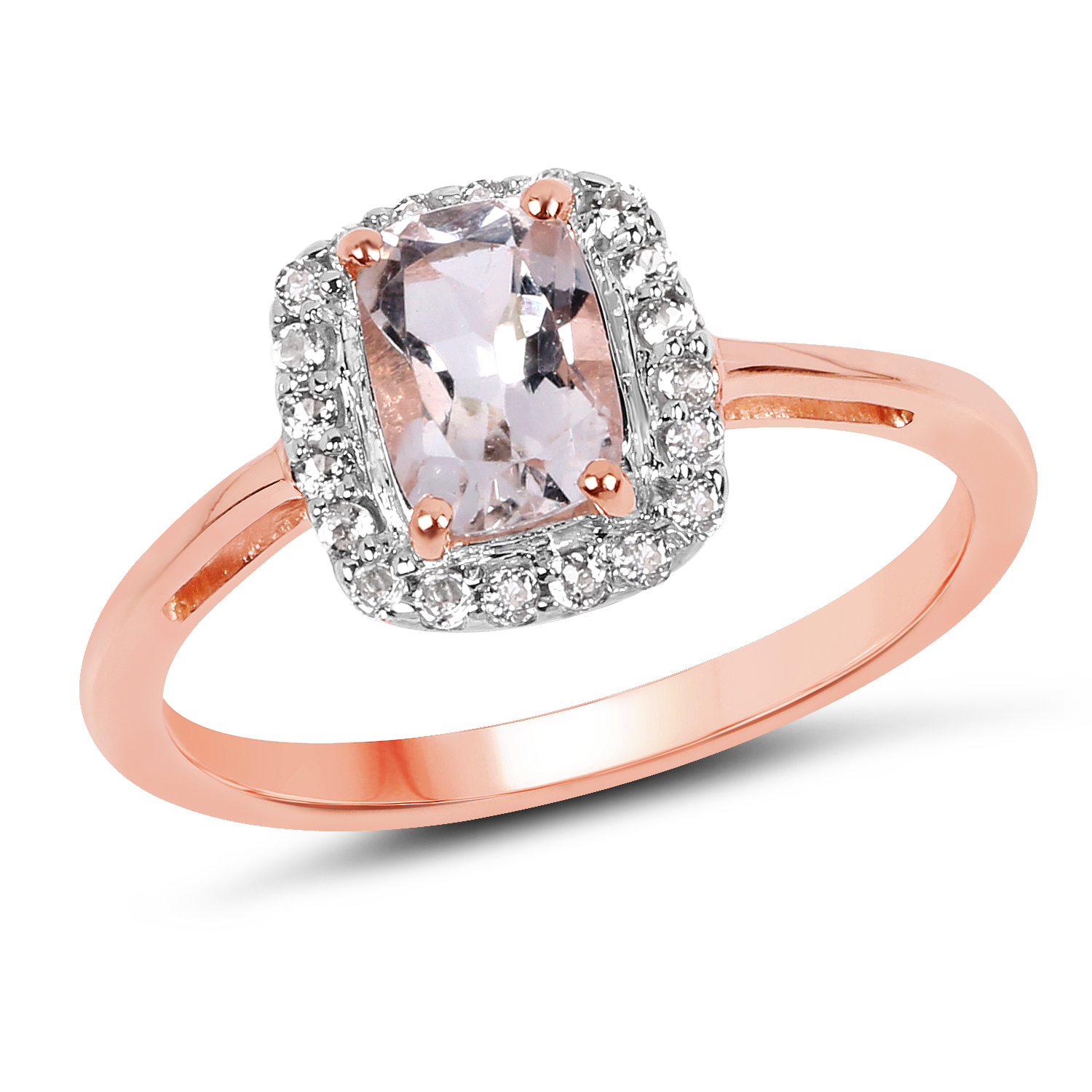 14K Rose Gold Plated 1.05 Carat Genuine Morganite and White Topaz .925 Sterling Silver Ring