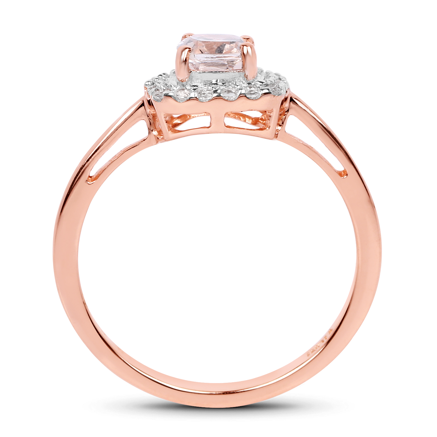14K Rose Gold Plated 1.05 Carat Genuine Morganite and White Topaz .925 Sterling Silver Ring