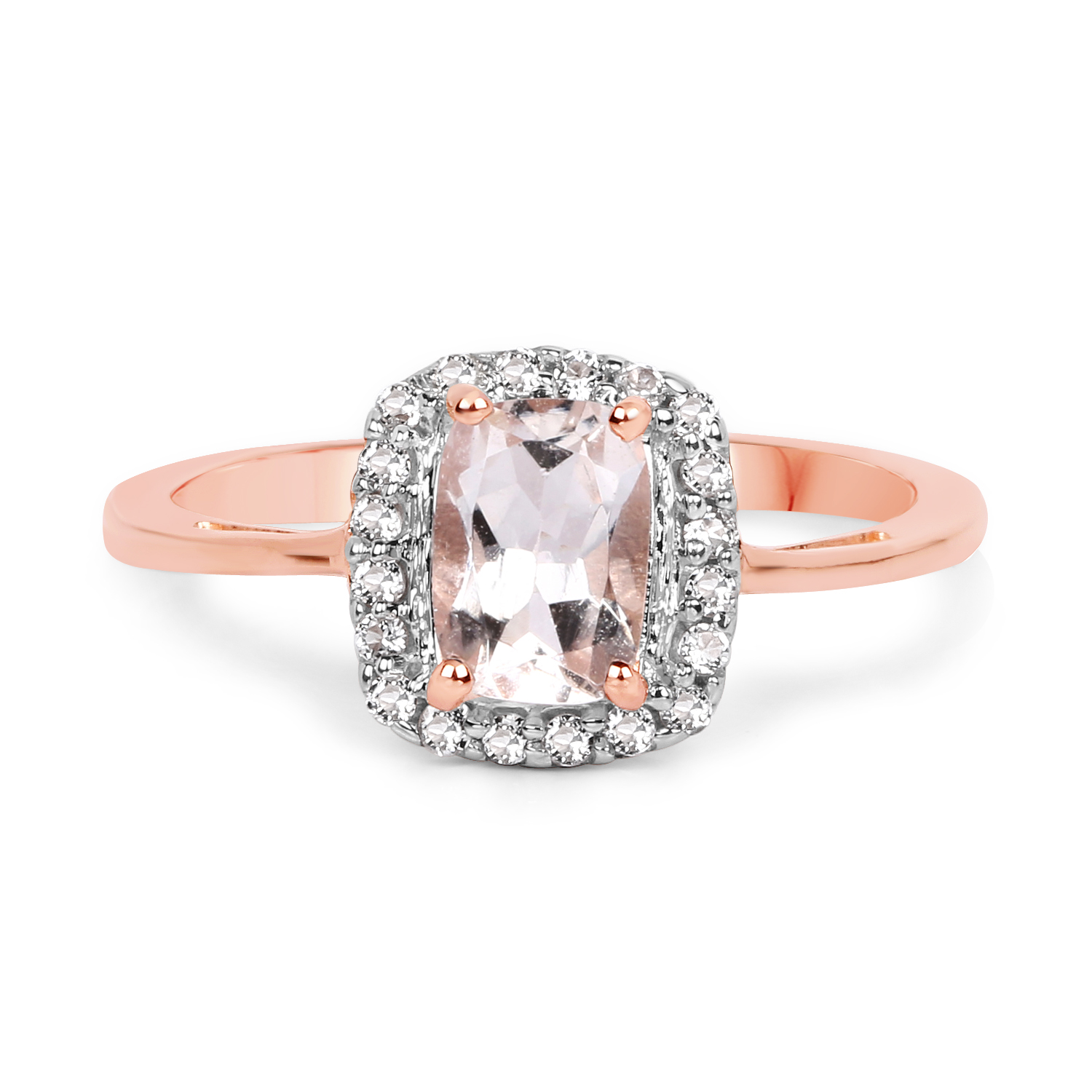 14K Rose Gold Plated 1.05 Carat Genuine Morganite and White Topaz .925 Sterling Silver Ring