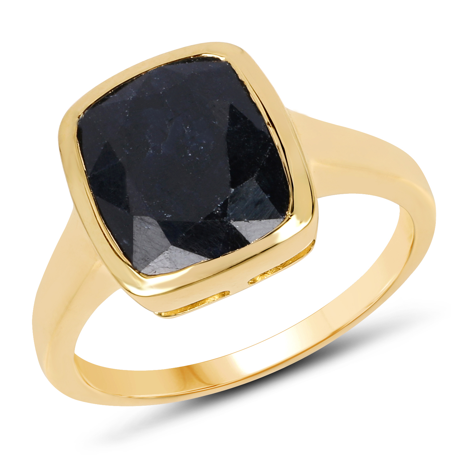 14K Yellow Gold Plated 6.06 Carat Dyed Sapphire .925 Sterling Silver Ring