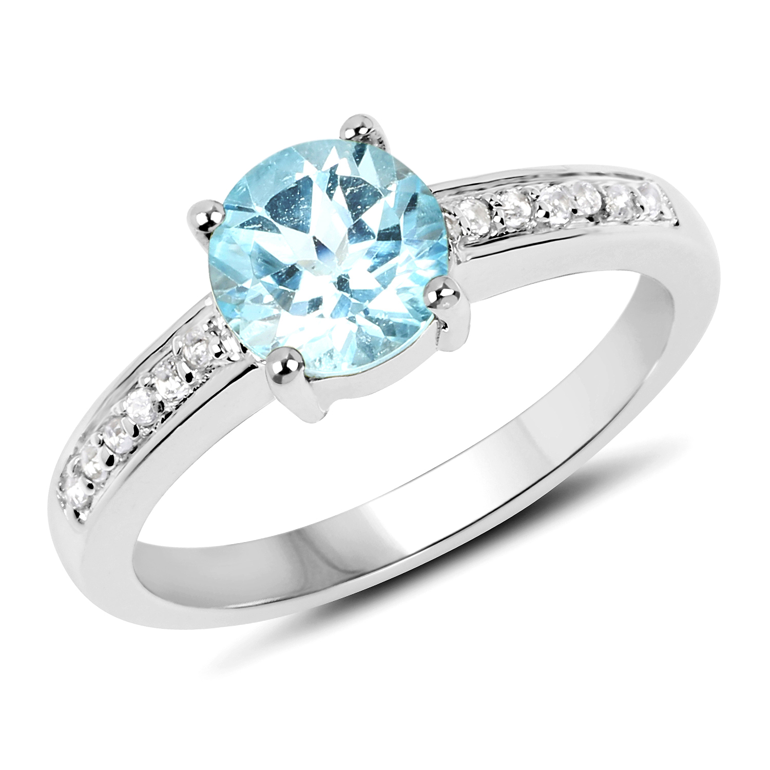 1.66 Carat Genuine Blue Topaz and White Topaz .925 Sterling Silver Ring