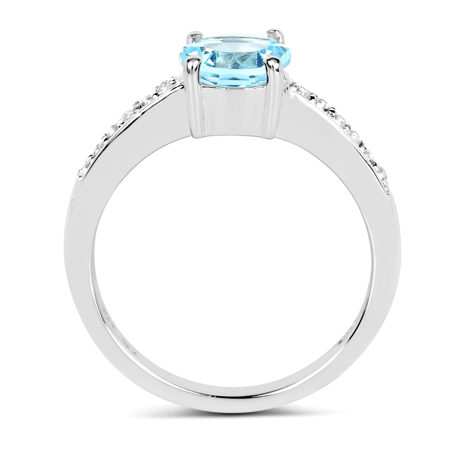 1.66 Carat Genuine Blue Topaz and White Topaz .925 Sterling Silver Ring