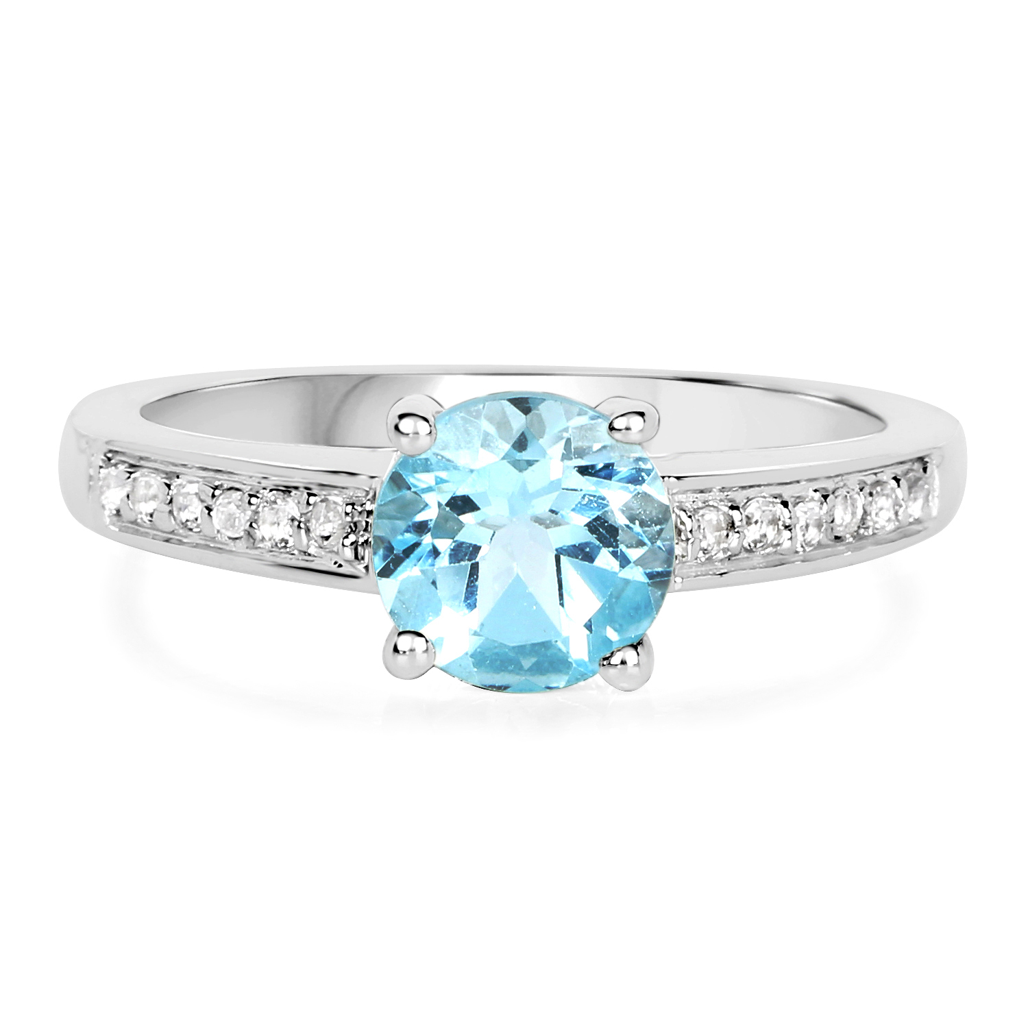 1.66 Carat Genuine Blue Topaz and White Topaz .925 Sterling Silver Ring