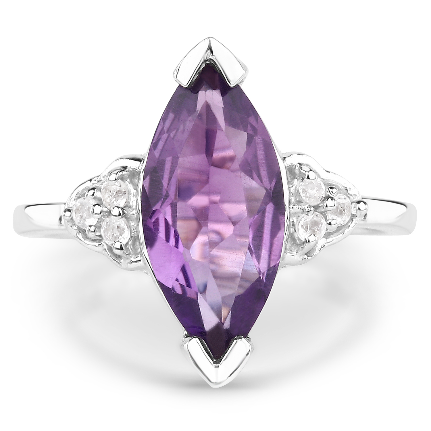 2.66 Carat Genuine Amethyst and White Topaz .925 Sterling Silver Ring