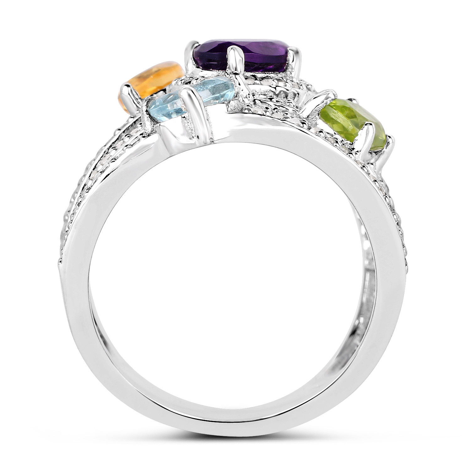 3.66 Carat Genuine Multi Stones .925 Sterling Silver Ring