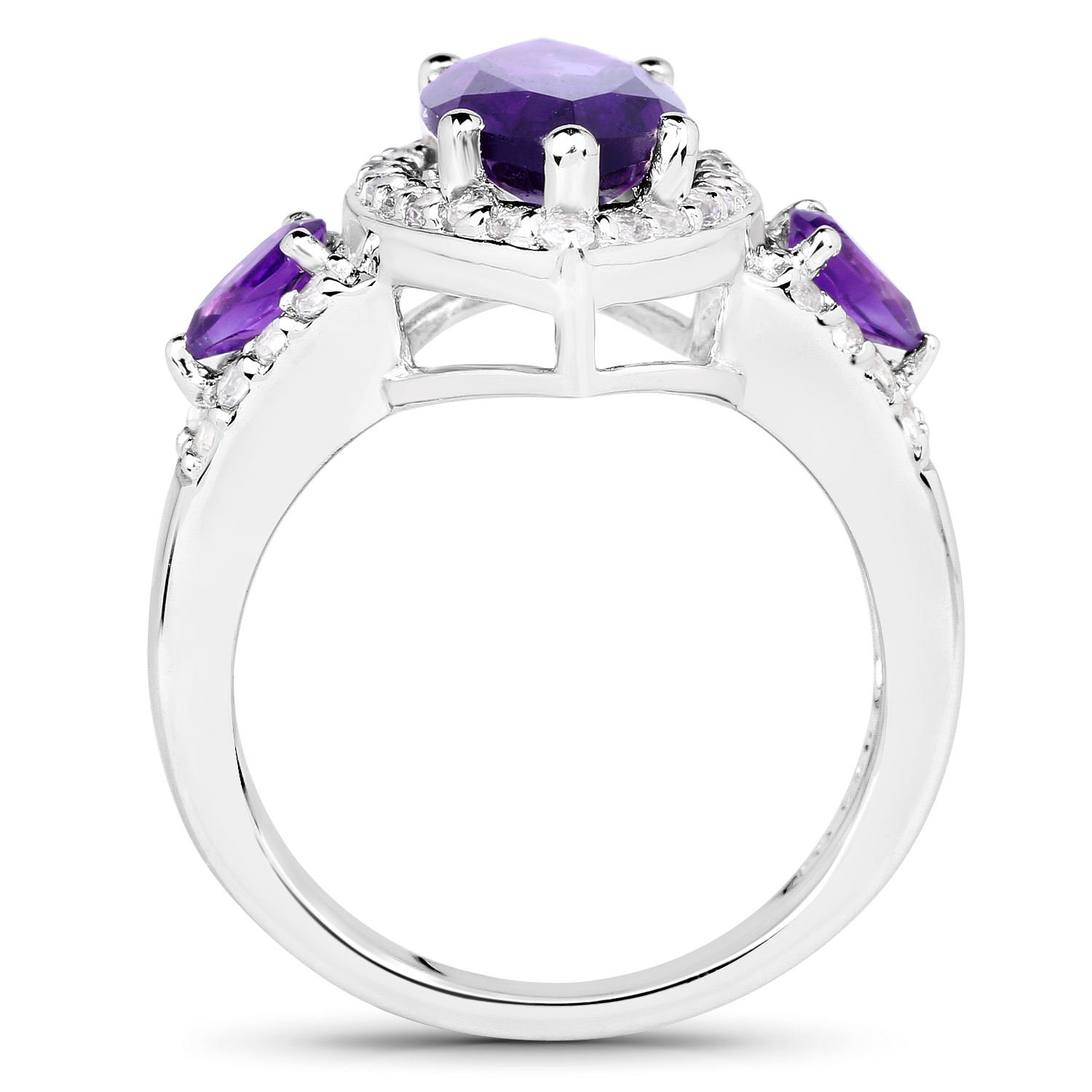 3.85 Carat Genuine Amethyst and White Topaz .925 Sterling Silver Ring