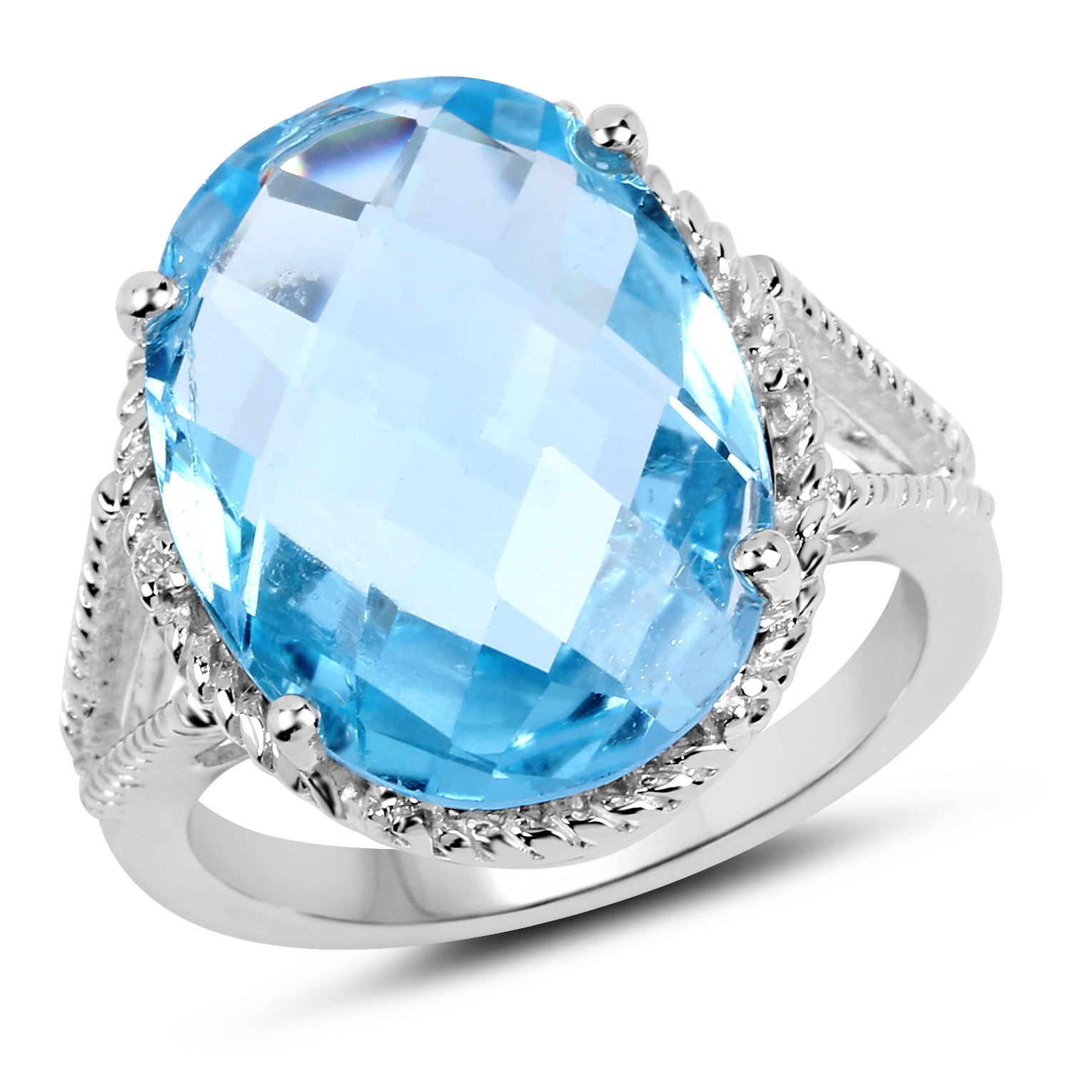 12.78 Carat Genuine Blue Topaz & White Topaz .925 Sterling Silver Ring