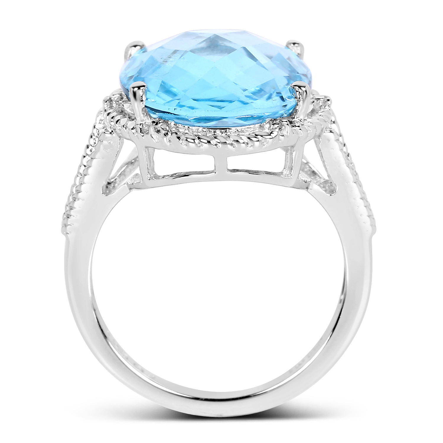 12.78 Carat Genuine Blue Topaz & White Topaz .925 Sterling Silver Ring