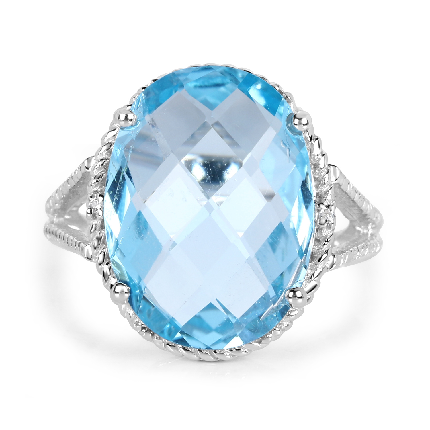 12.78 Carat Genuine Blue Topaz & White Topaz .925 Sterling Silver Ring