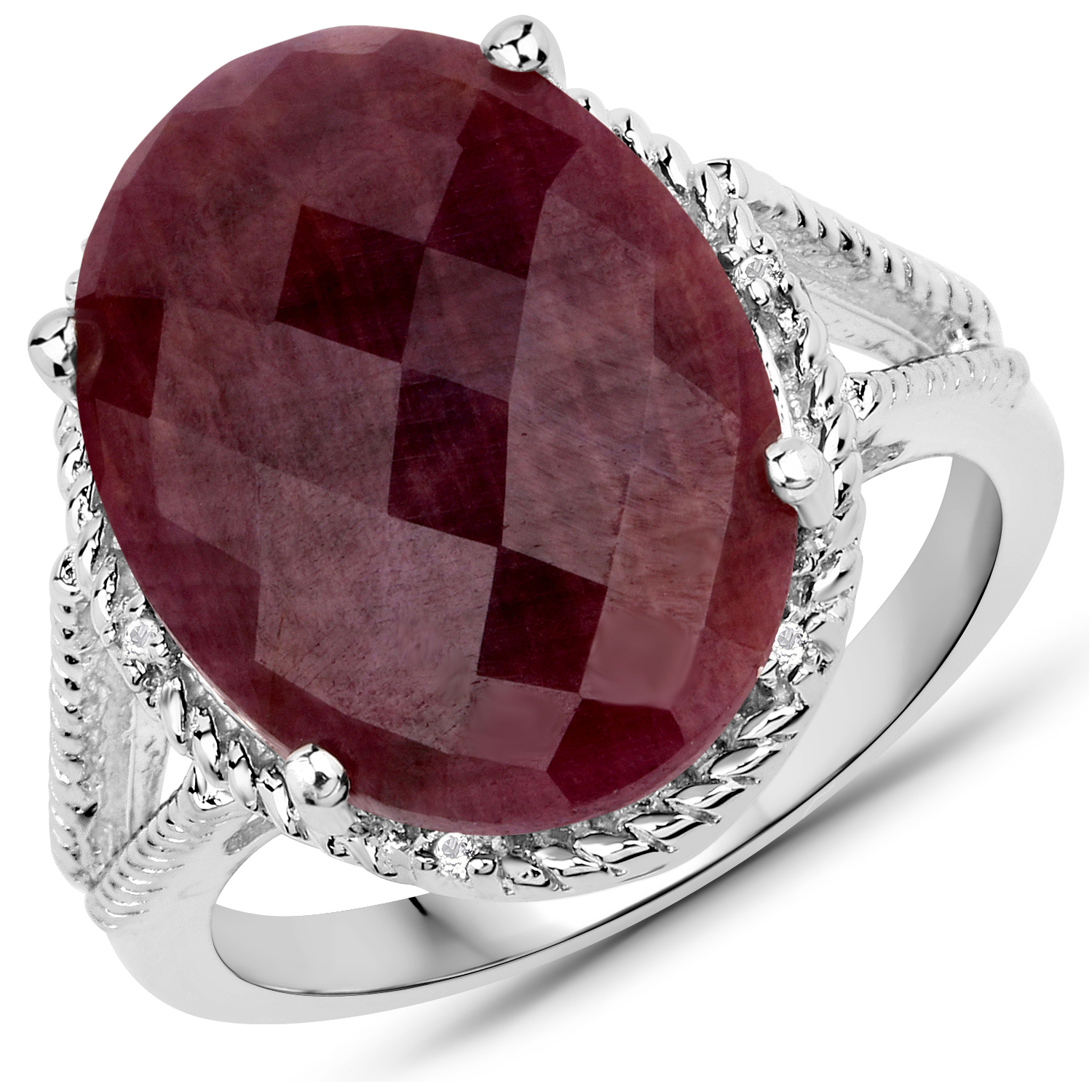 12.18 Carat Genuine Ruby and White Topaz .925 Sterling Silver Ring
