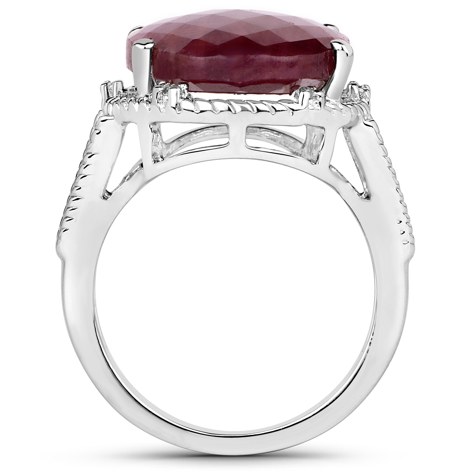 12.18 Carat Genuine Ruby and White Topaz .925 Sterling Silver Ring