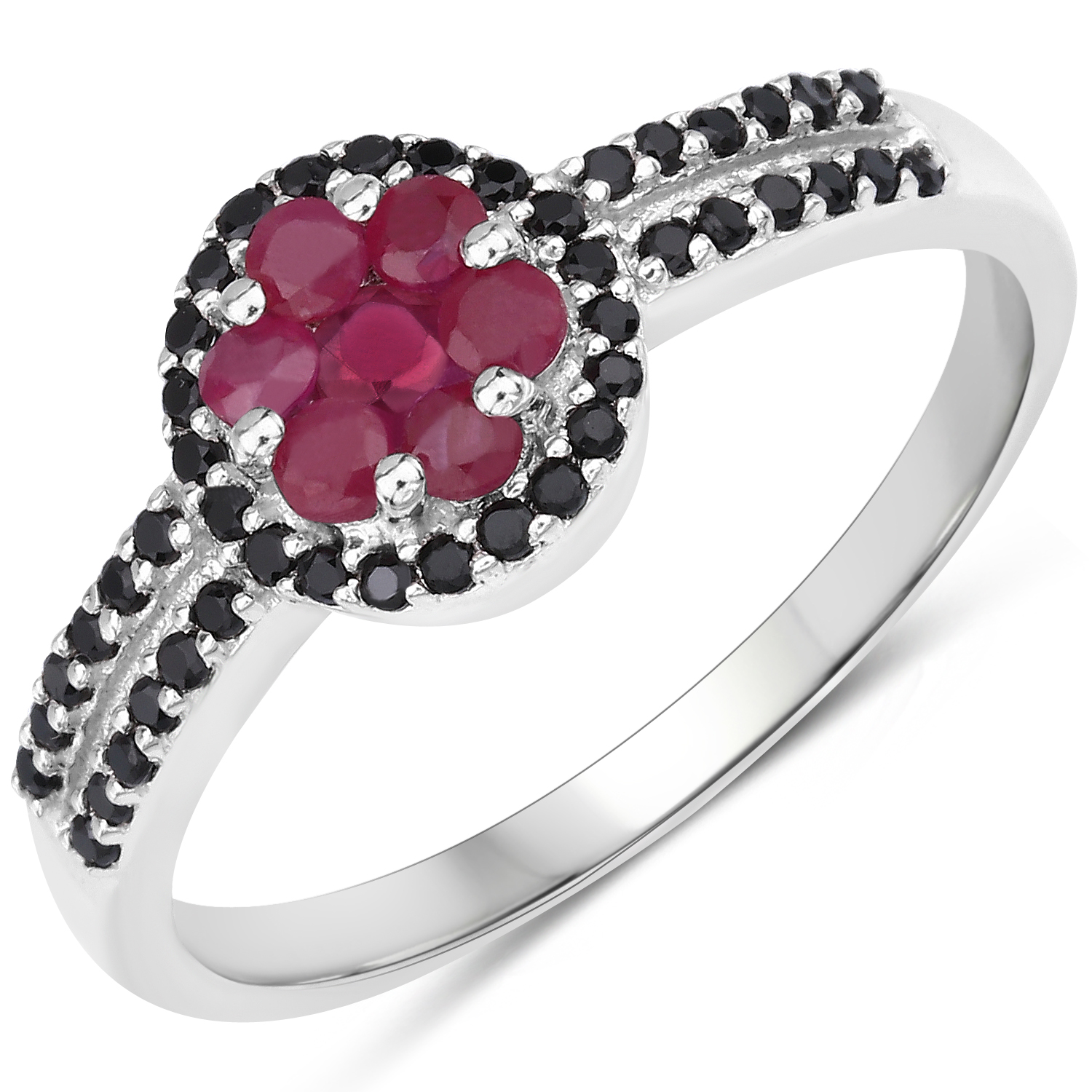 0.69 Carat Genuine Ruby and Black Spinel .925 Sterling Silver Ring
