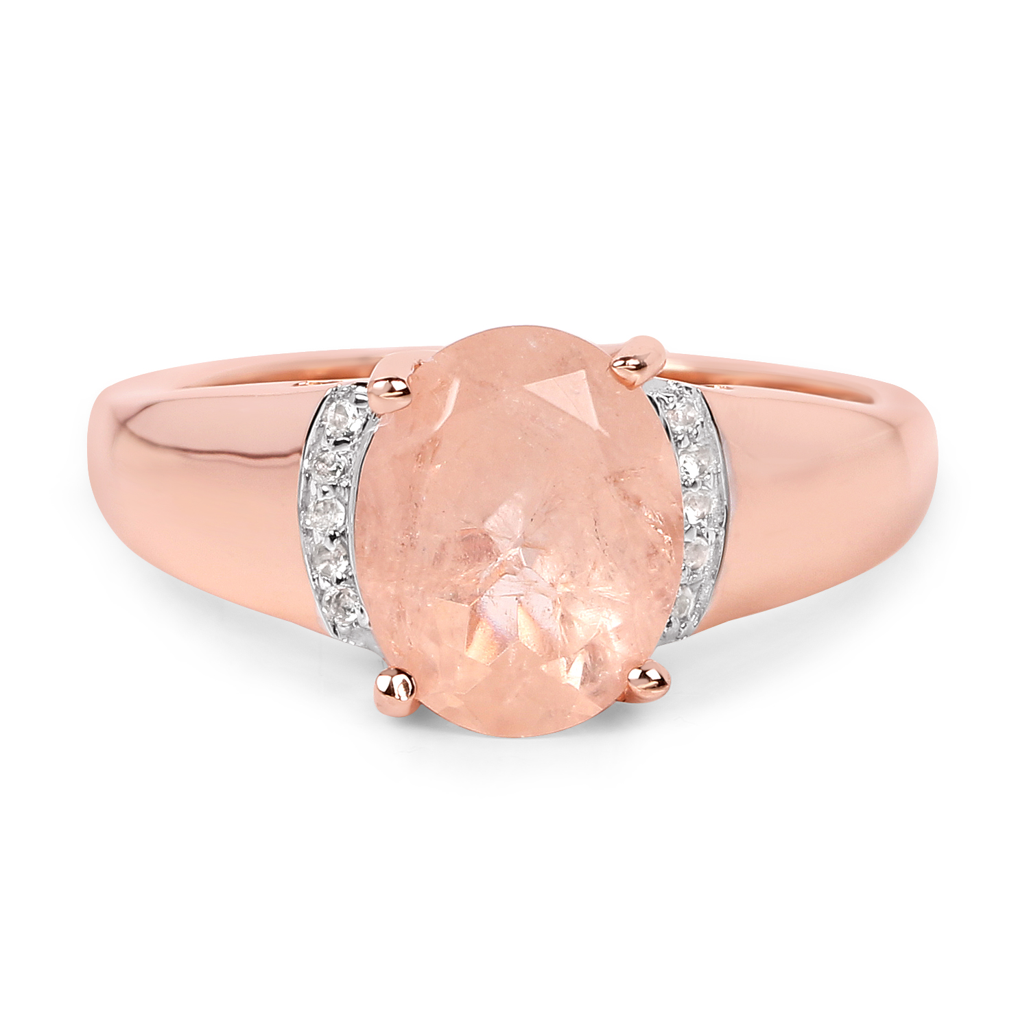 14K Rose Gold Plated 2.60 Carat Genuine Morganite and White Topaz .925 Sterling Silver Ring