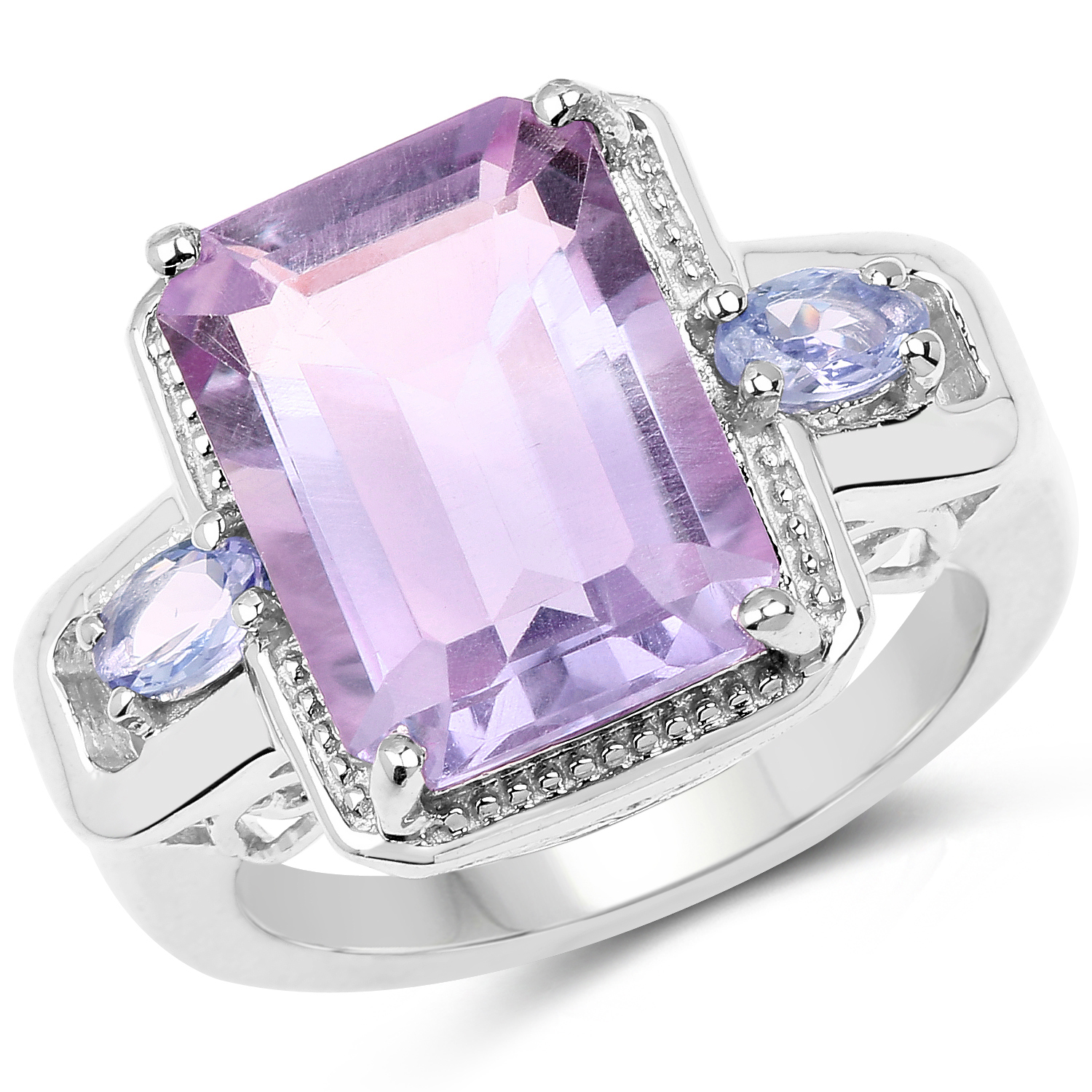 6.60 Carat Genuine Amethyst & Tanzanite .925 Sterling Silver Ring