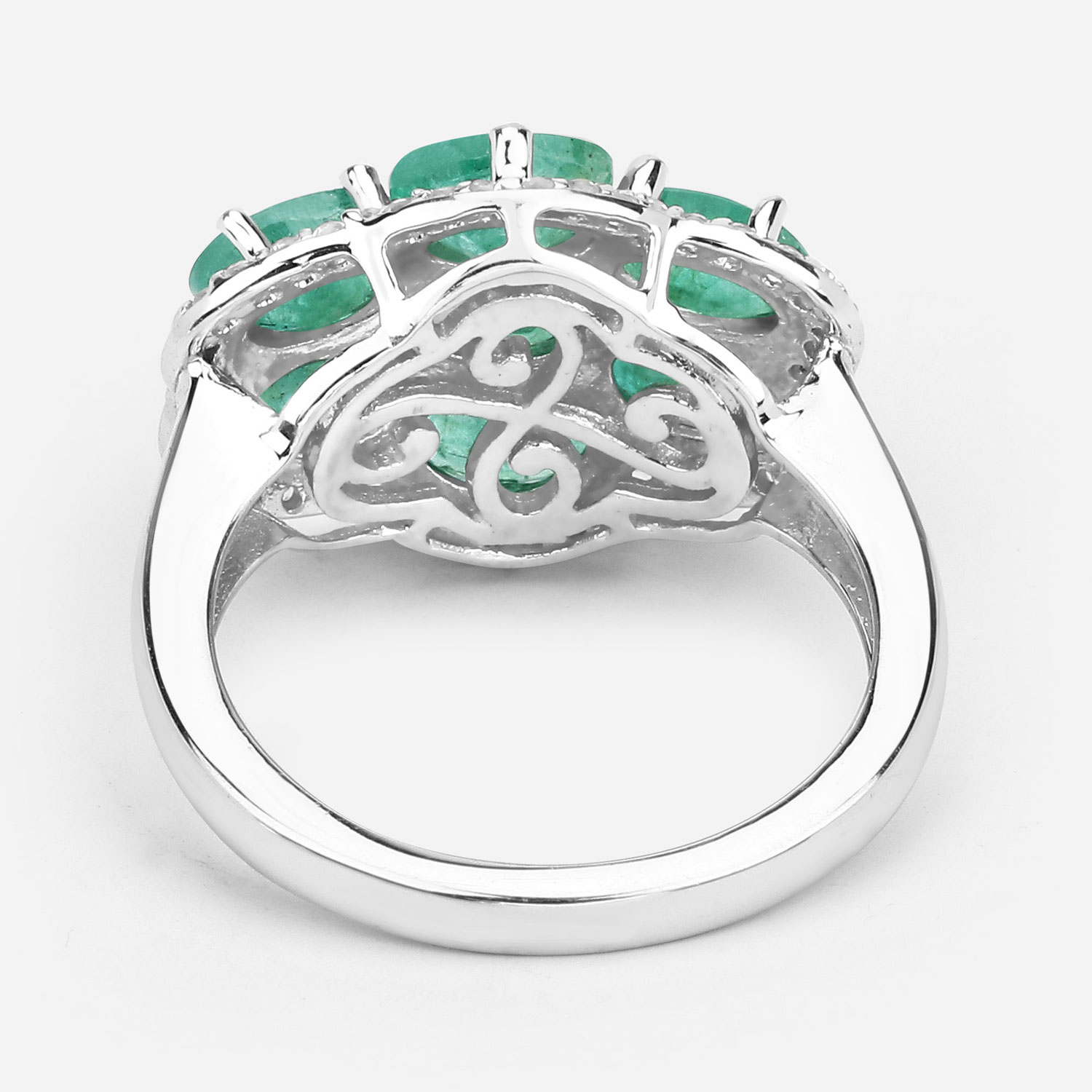 3.33 Carat Genuine Zambian Emerald and White Zircon .925 Sterling Silver Ring