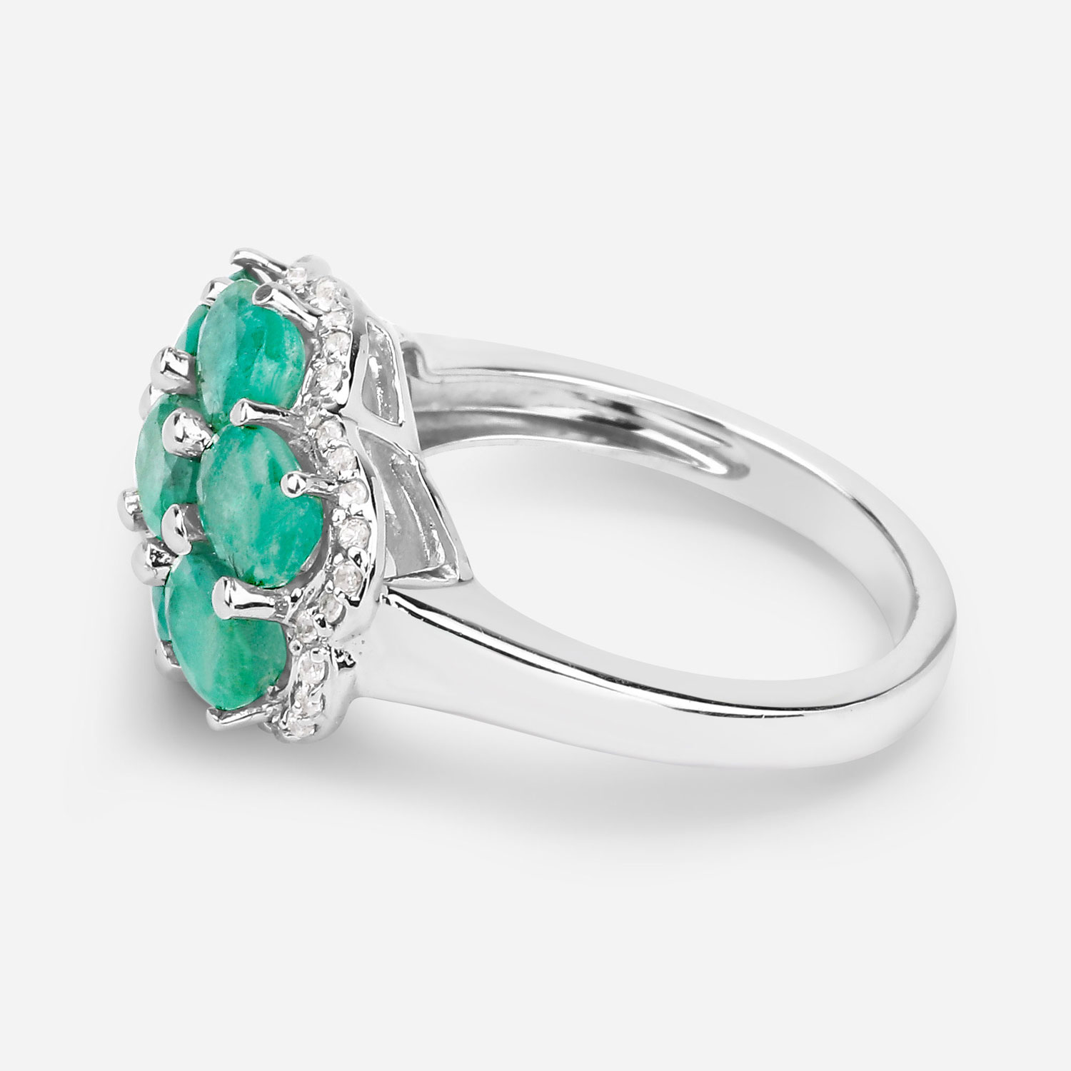 3.33 Carat Genuine Zambian Emerald and White Zircon .925 Sterling Silver Ring
