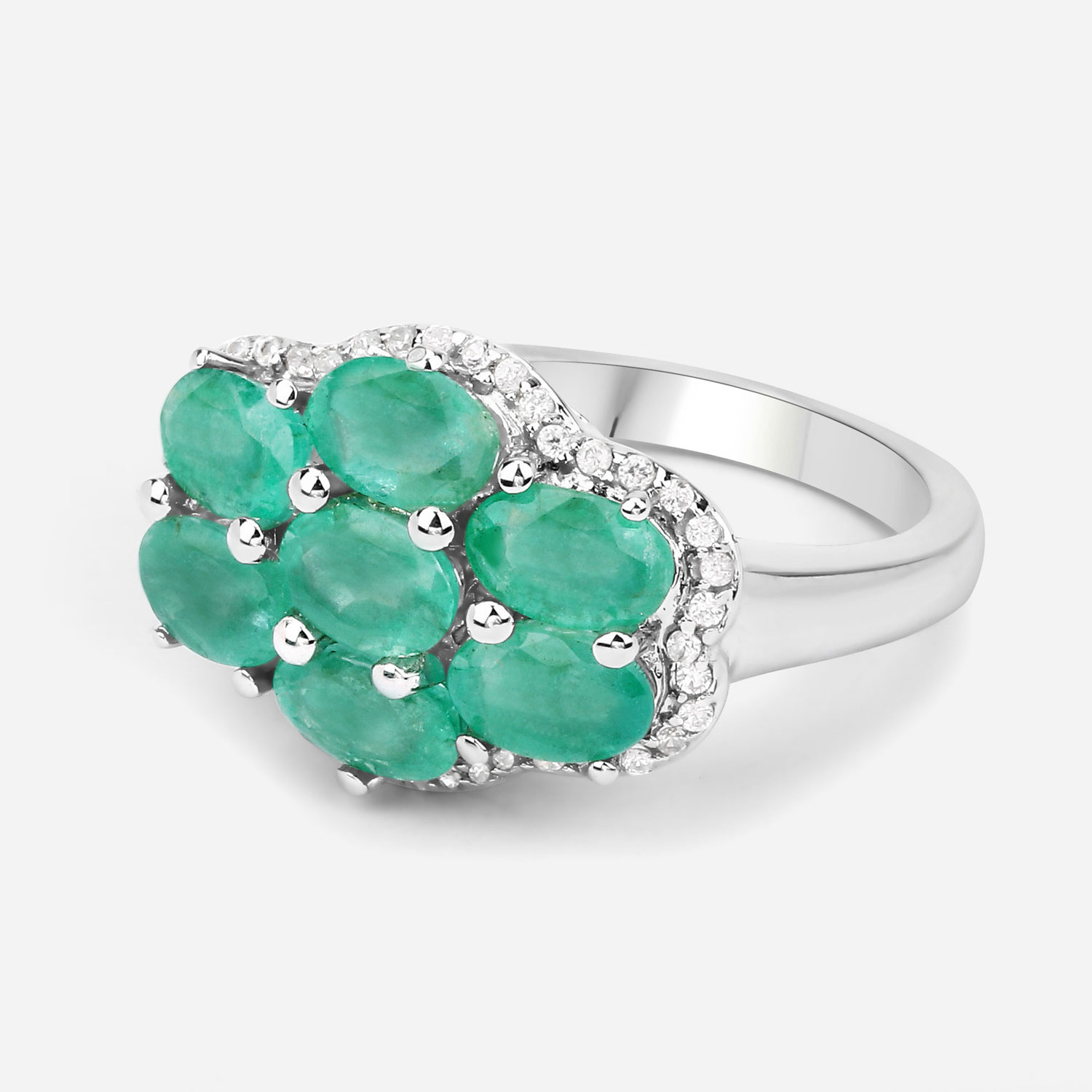 3.33 Carat Genuine Zambian Emerald and White Zircon .925 Sterling Silver Ring