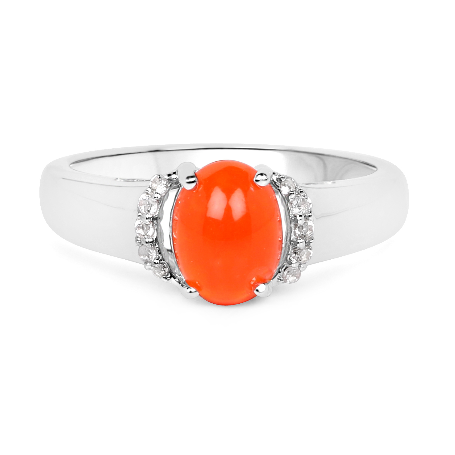 0.90 Carat Dyed Orange Opal and White Topaz .925 Sterling Silver Ring
