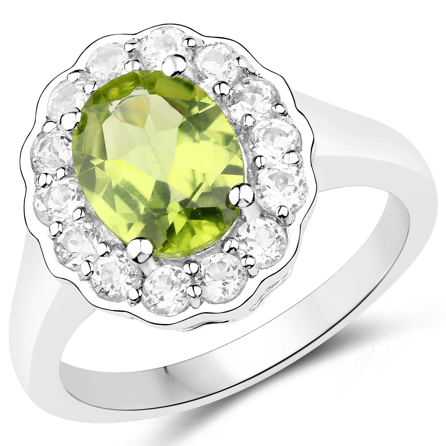 7.70 Carat Genuine Peridot and White Topaz .925 Sterling Silver 3 Piece Jewelry Set (Ring, Earrings, and Pendant w/ Chain)