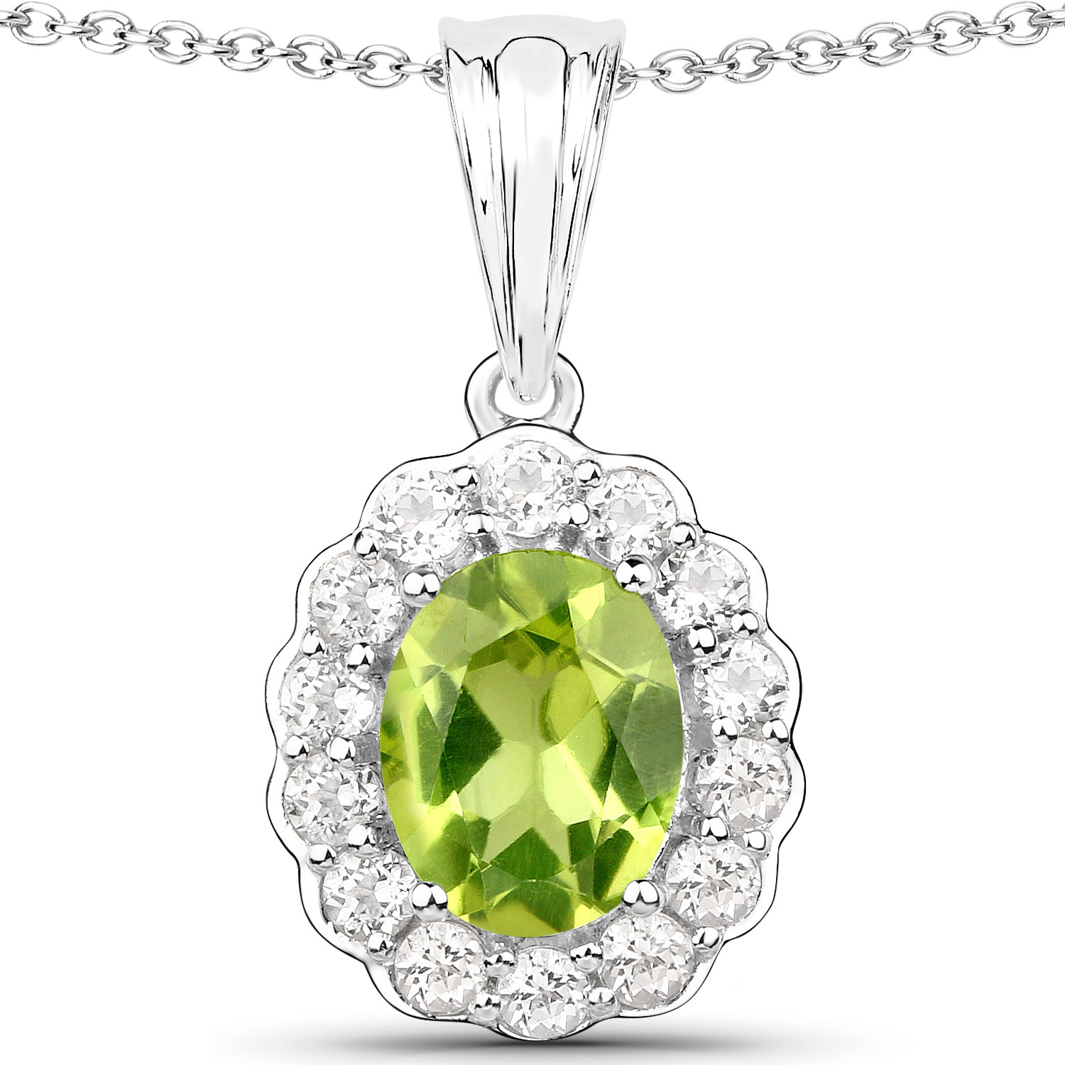 7.70 Carat Genuine Peridot and White Topaz .925 Sterling Silver 3 Piece Jewelry Set (Ring, Earrings, and Pendant w/ Chain)