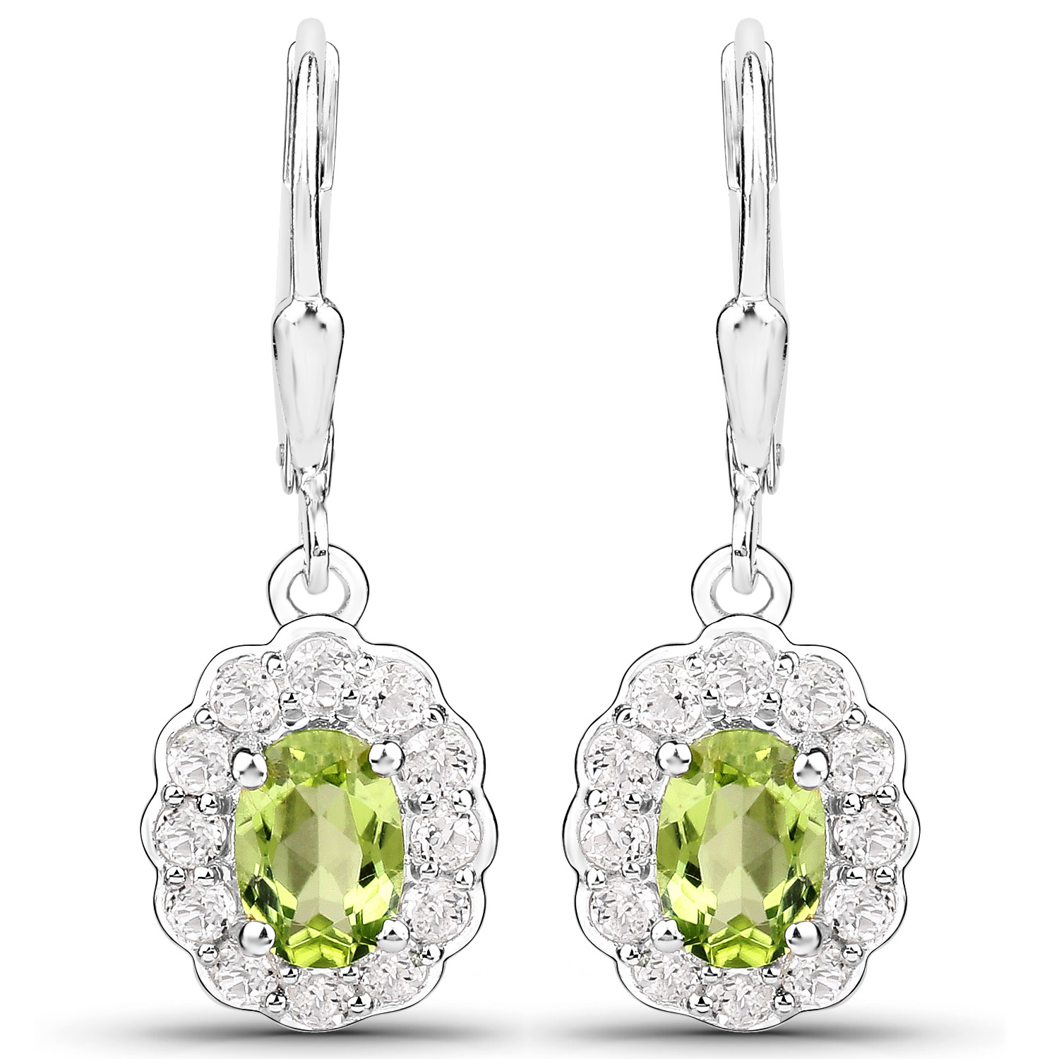 7.70 Carat Genuine Peridot and White Topaz .925 Sterling Silver 3 Piece Jewelry Set (Ring, Earrings, and Pendant w/ Chain)