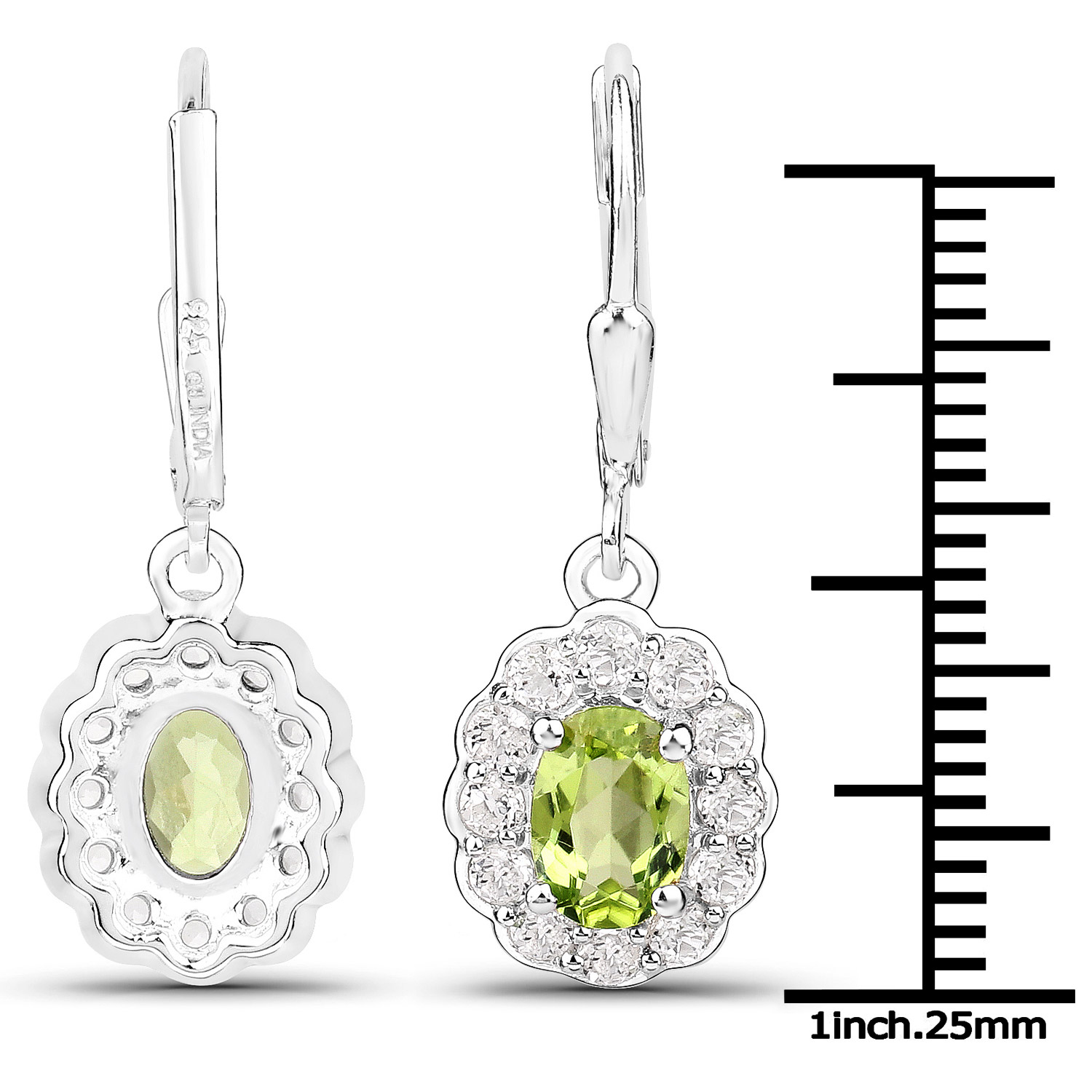 7.70 Carat Genuine Peridot and White Topaz .925 Sterling Silver 3 Piece Jewelry Set (Ring, Earrings, and Pendant w/ Chain)