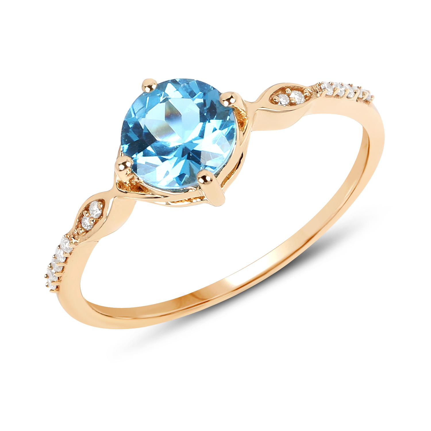 1.04 Carat Genuine Swiss Blue Topaz and White Diamond 14K Yellow Gold Ring