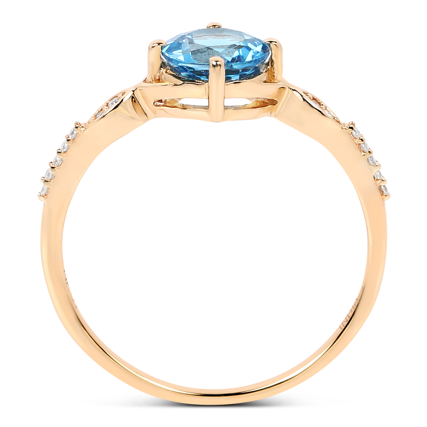 1.04 Carat Genuine Swiss Blue Topaz and White Diamond 14K Yellow Gold Ring