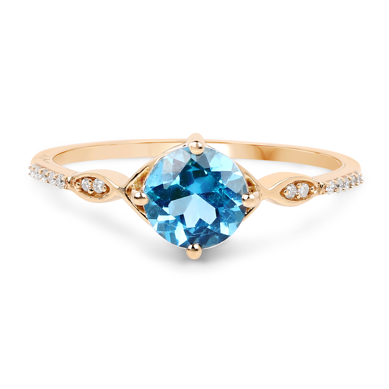 1.04 Carat Genuine Swiss Blue Topaz and White Diamond 14K Yellow Gold Ring