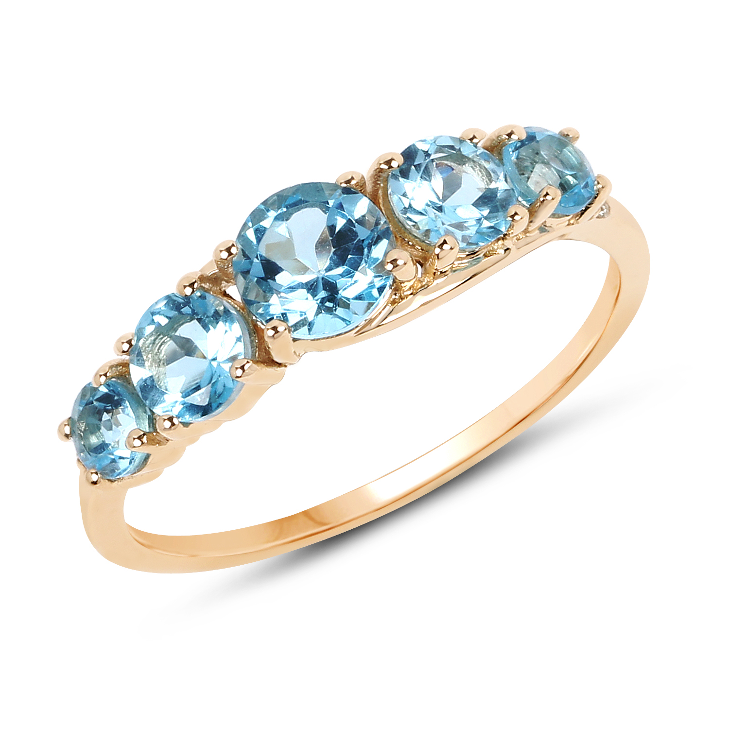 1.53 Carat Genuine Swiss Blue Topaz and White Diamond 14K Yellow Gold Ring