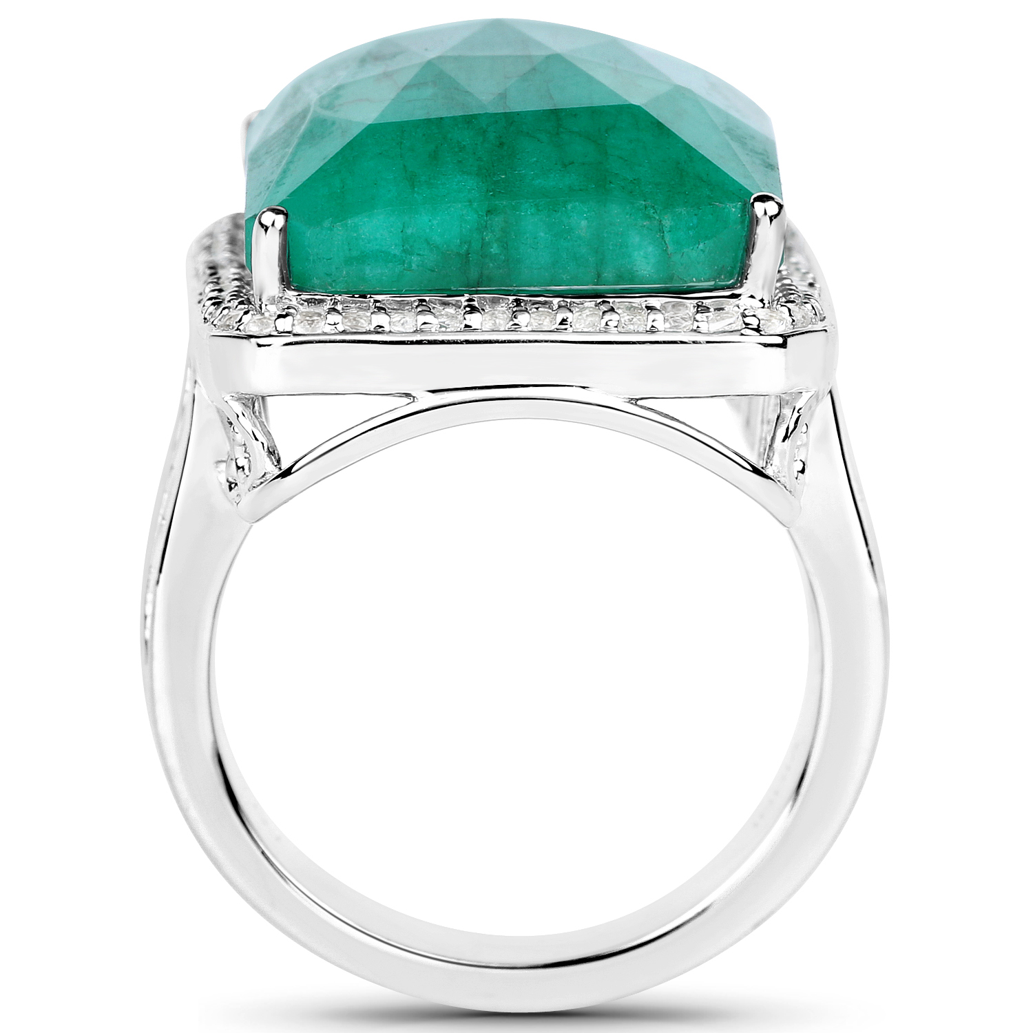 21.50 Carat Dyed Emerald and White Topaz .925 Sterling Silver Ring