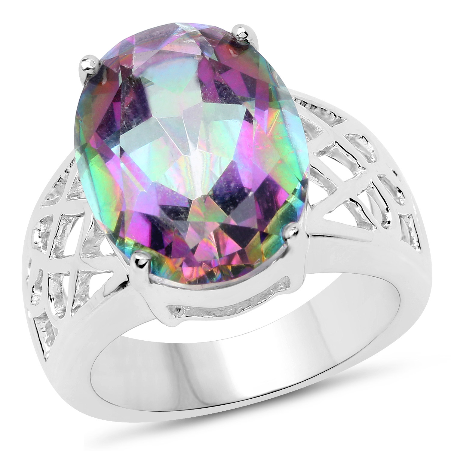 8.40 Carat Genuine Rainbow Quartz .925 Sterling Silver Ring