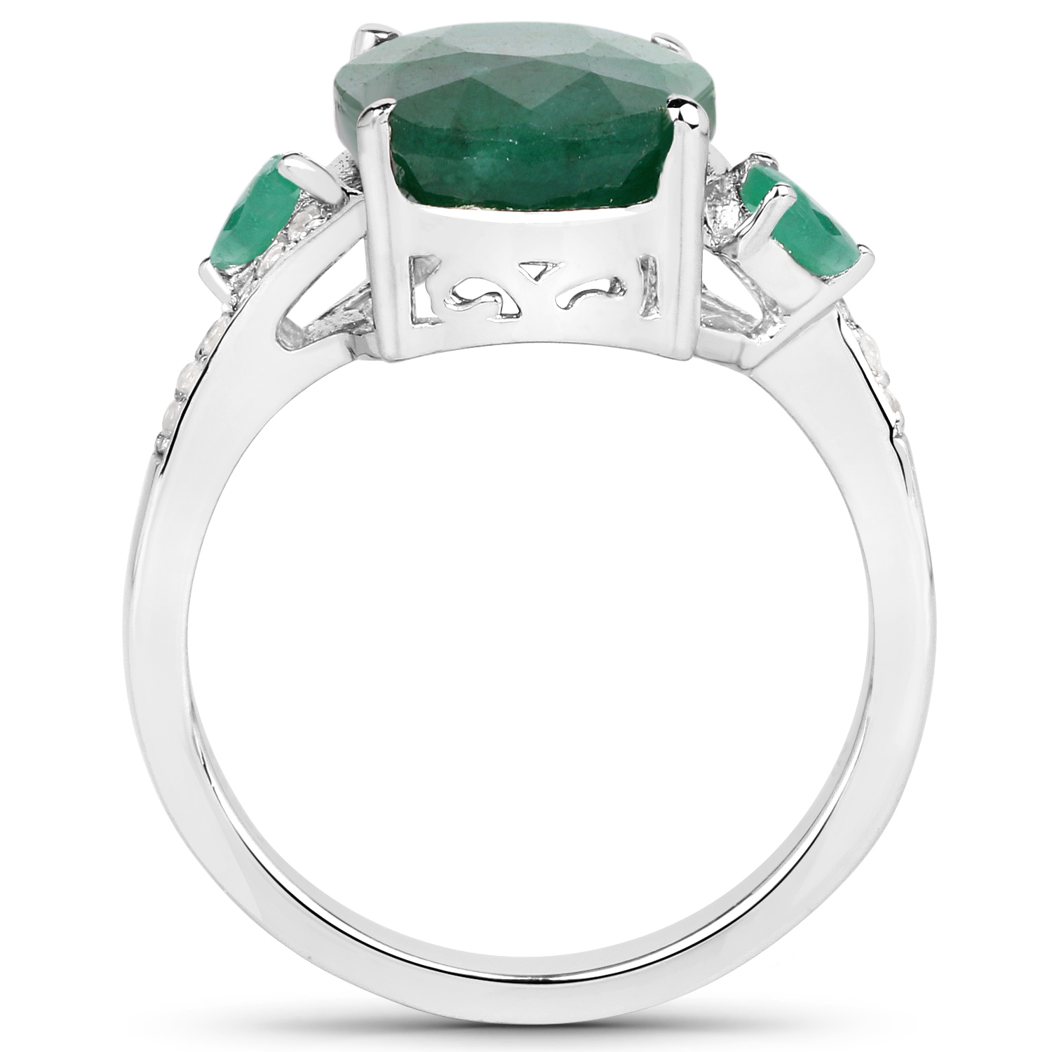 6.55 Carat Dyed Emerald, Emerald and White Topaz .925 Sterling Silver Ring