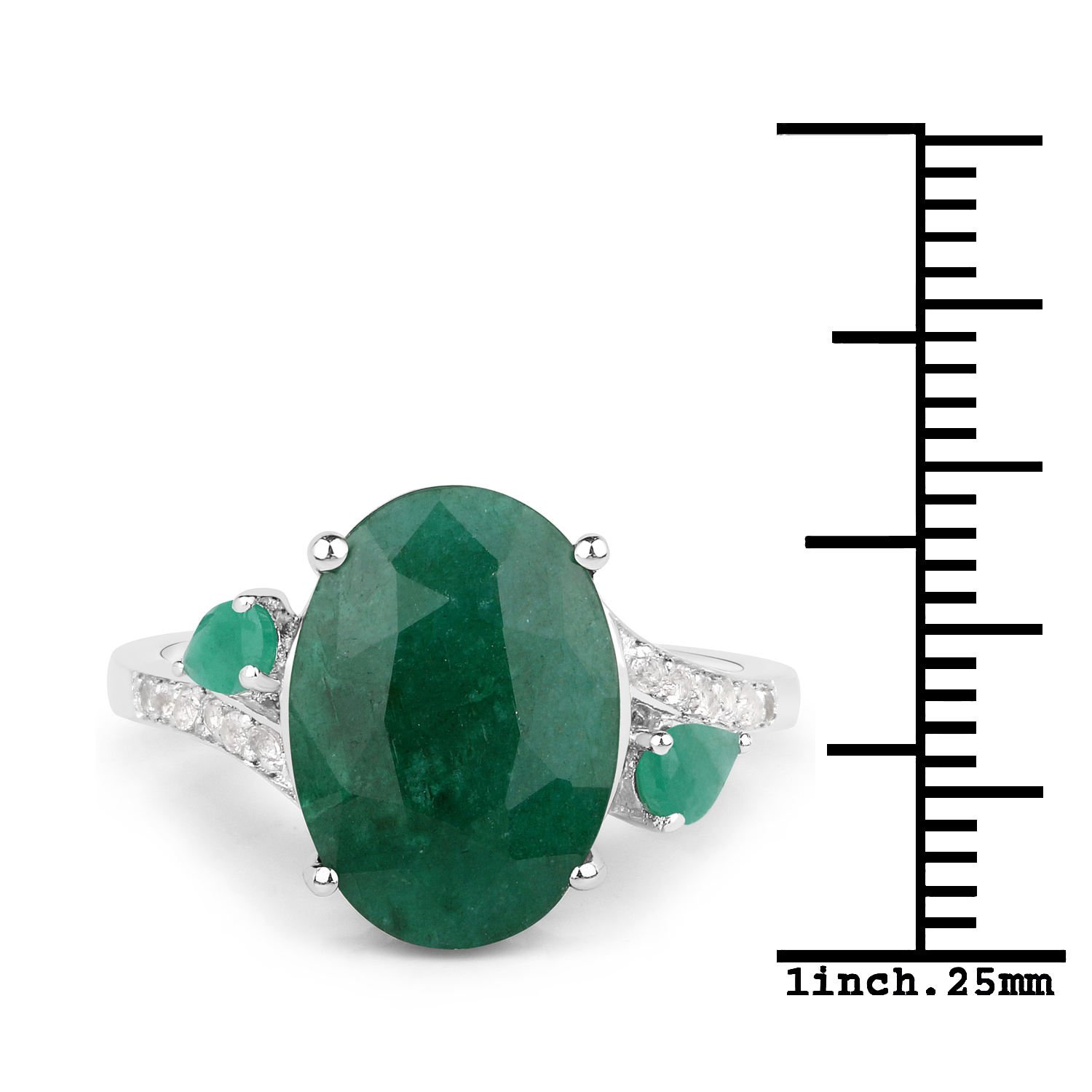 6.55 Carat Dyed Emerald, Emerald and White Topaz .925 Sterling Silver Ring