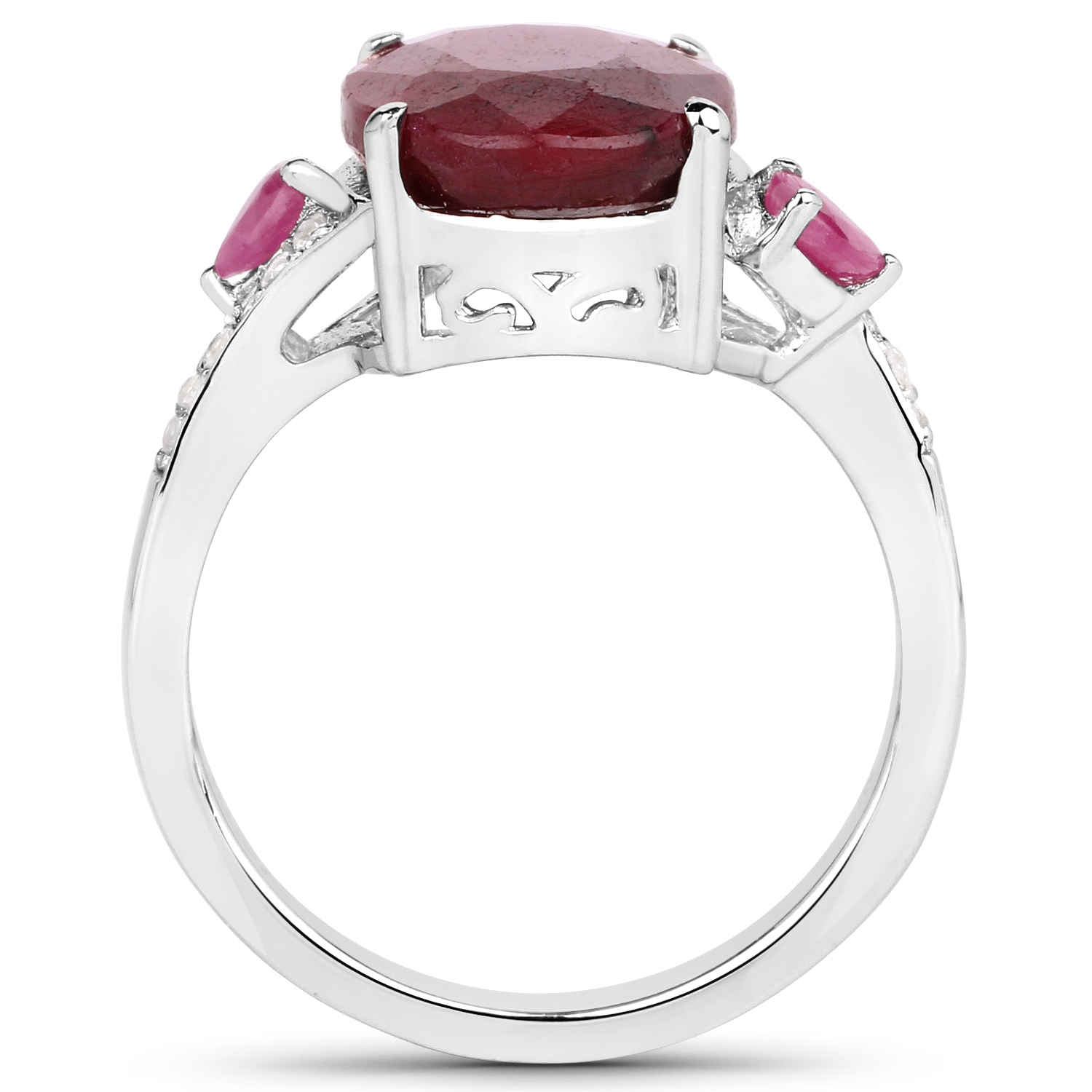 7.72 Carat Dyed Ruby, Ruby and White Topaz .925 Sterling Silver Ring