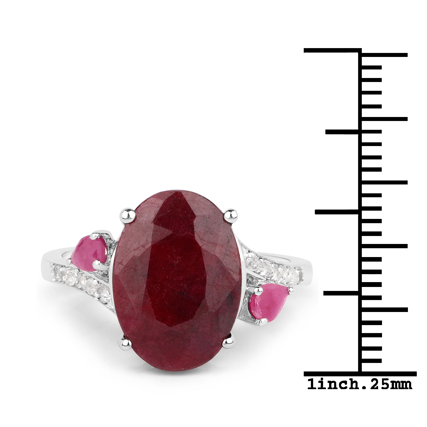 7.72 Carat Dyed Ruby, Ruby and White Topaz .925 Sterling Silver Ring